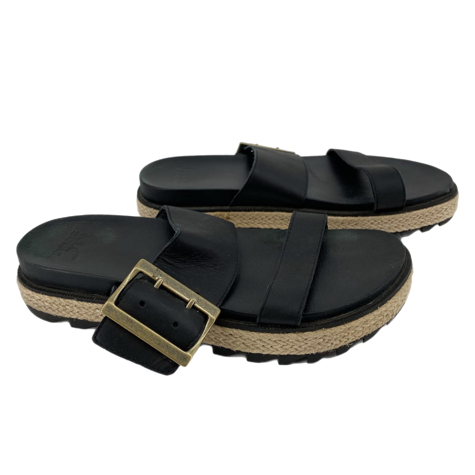 Sorel Black/Tan Leather Platform Sandals