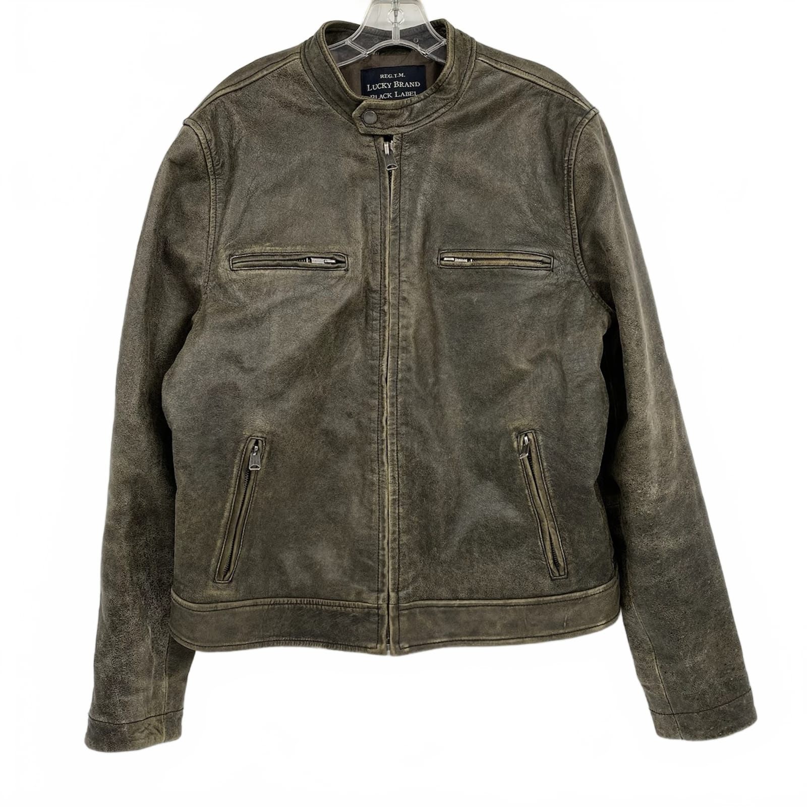 Lucky Brand Black Label Washed Brown Distressed Leather Jacket