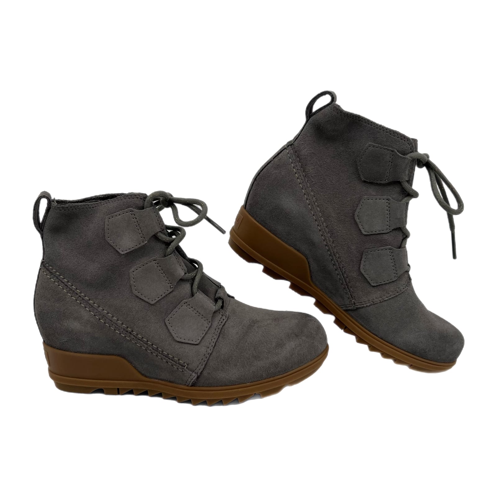 Sorel Gray Suede Lace-Up Wedge Booties