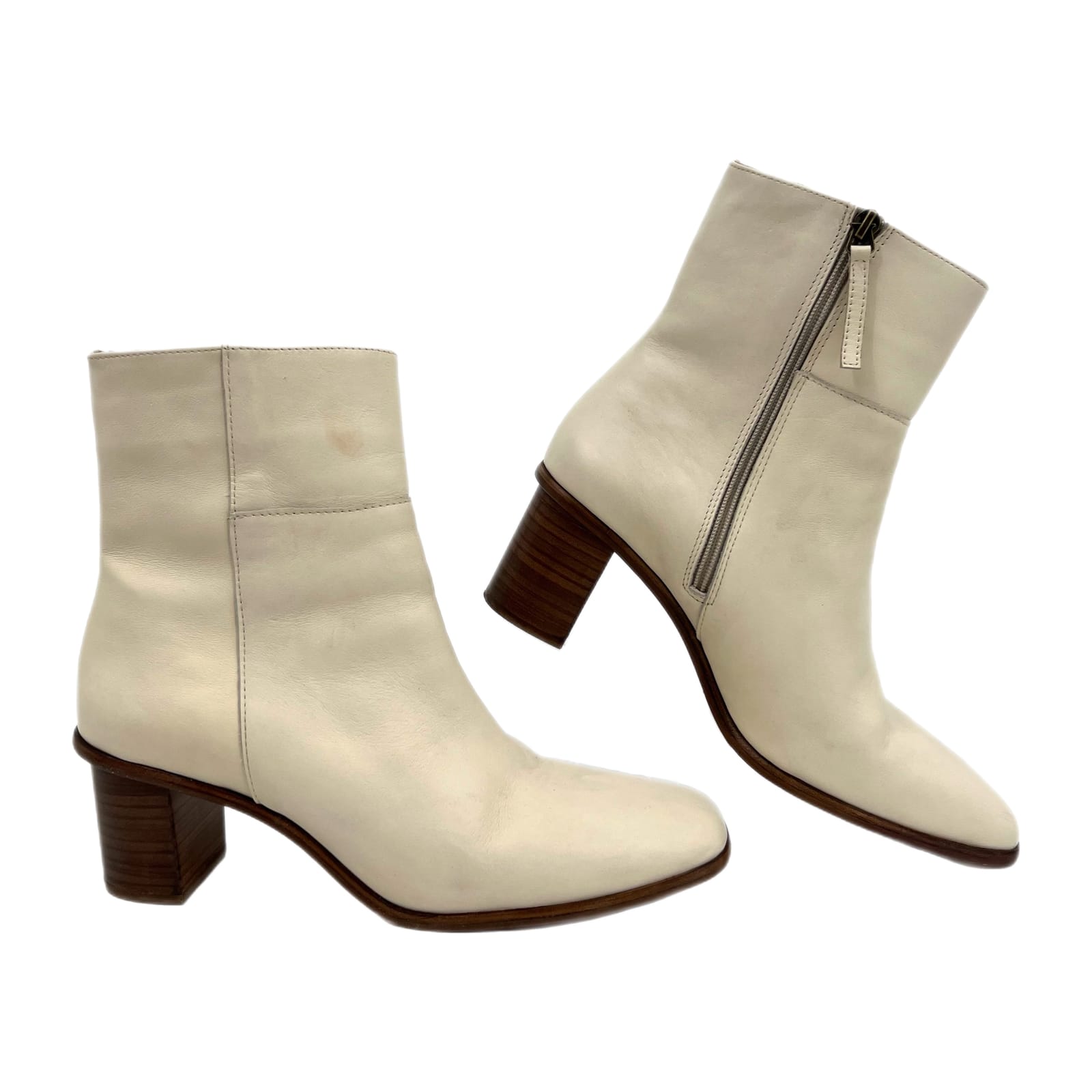Patina Cream Square Toe Block Heel Boots