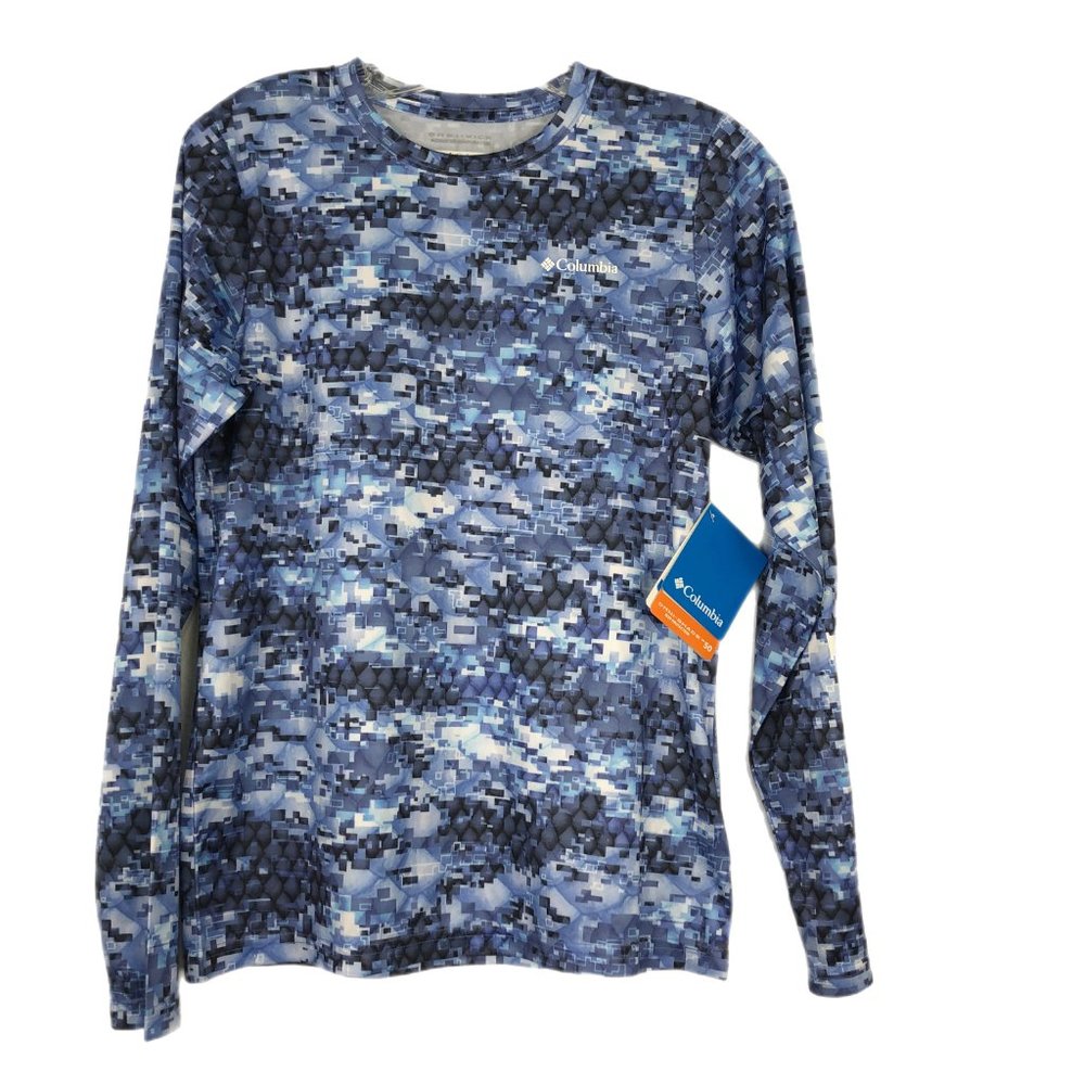 Columbia Blue & White Collarless Long Sleeve T-Shirt
