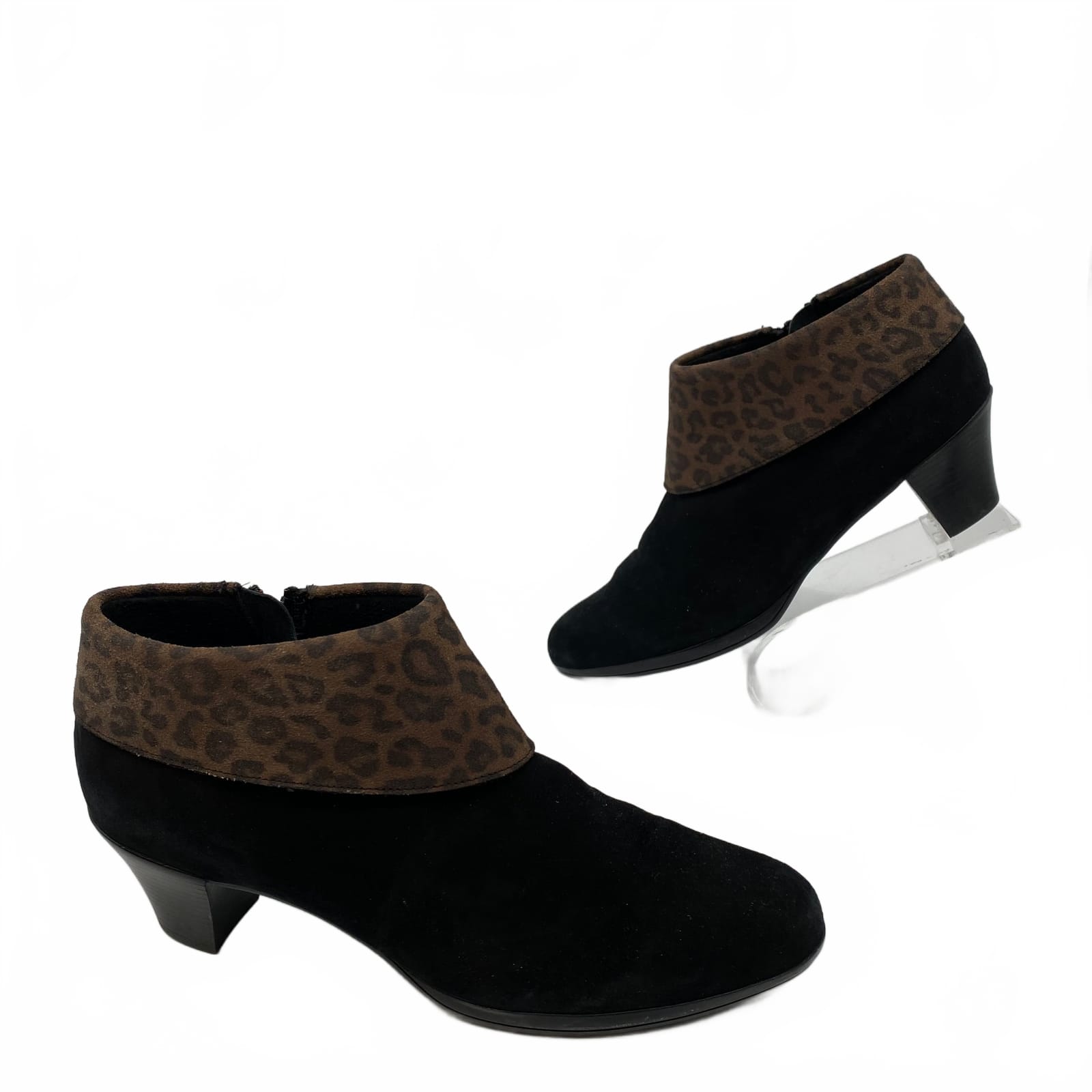 Munro Black Animal Print Faux Suede Booties