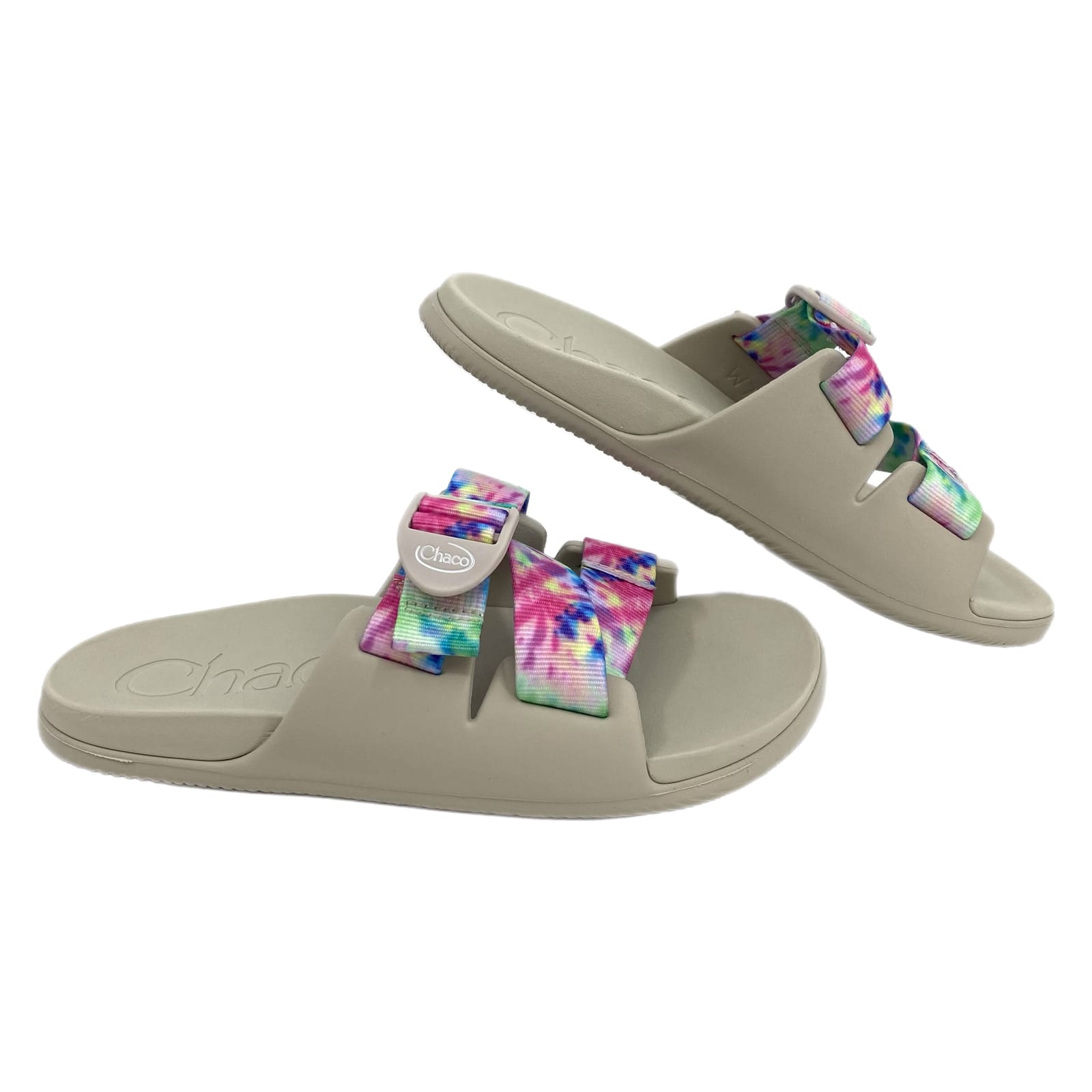 Chaco Gray and Rainbow Tie Dye Chillos Slide Sandals