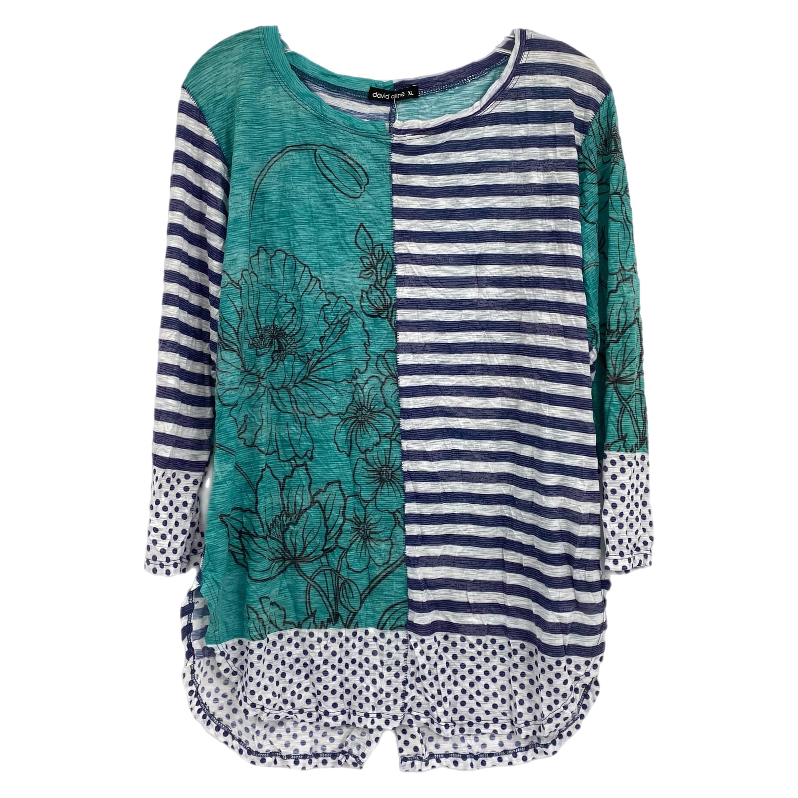 David Cline Blue White Split Seam Long Sleeve Tee