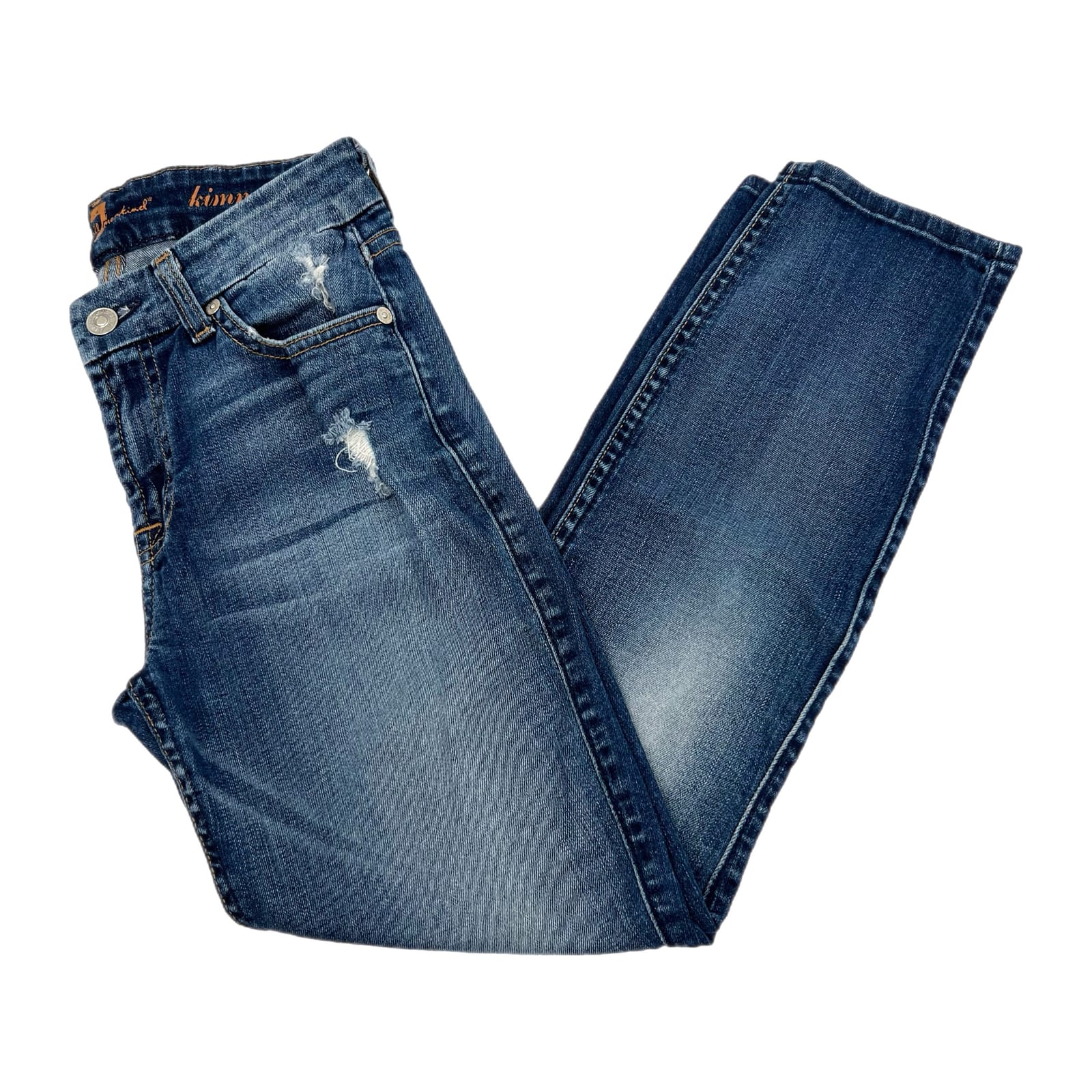 7 For All Mankind Blue Medium Wash Kimmie Crop Jeans