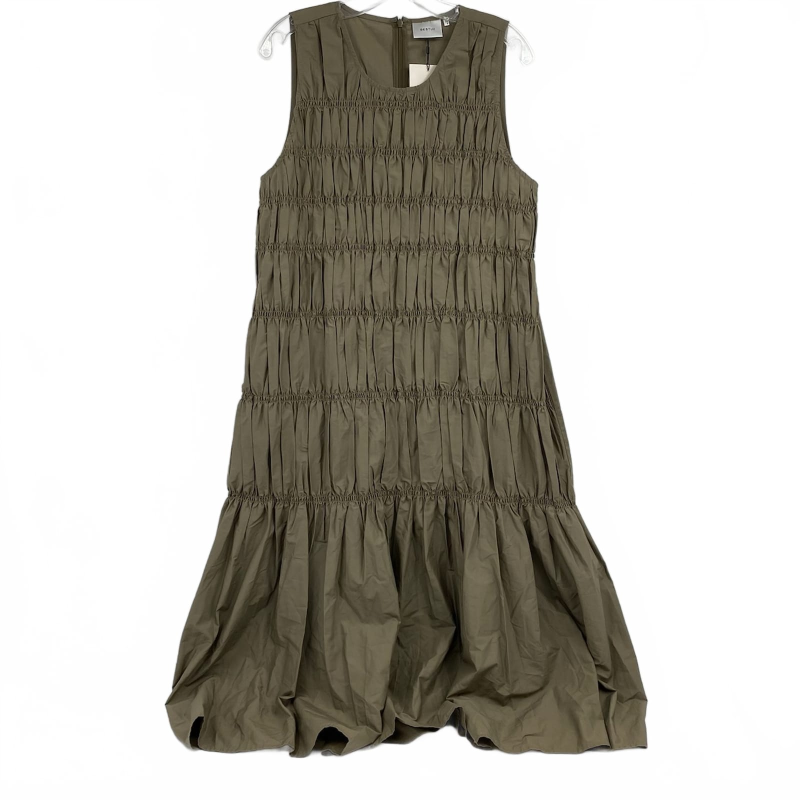 Gestuz Green Cotton Smocked Sleeveless Maxi Dress