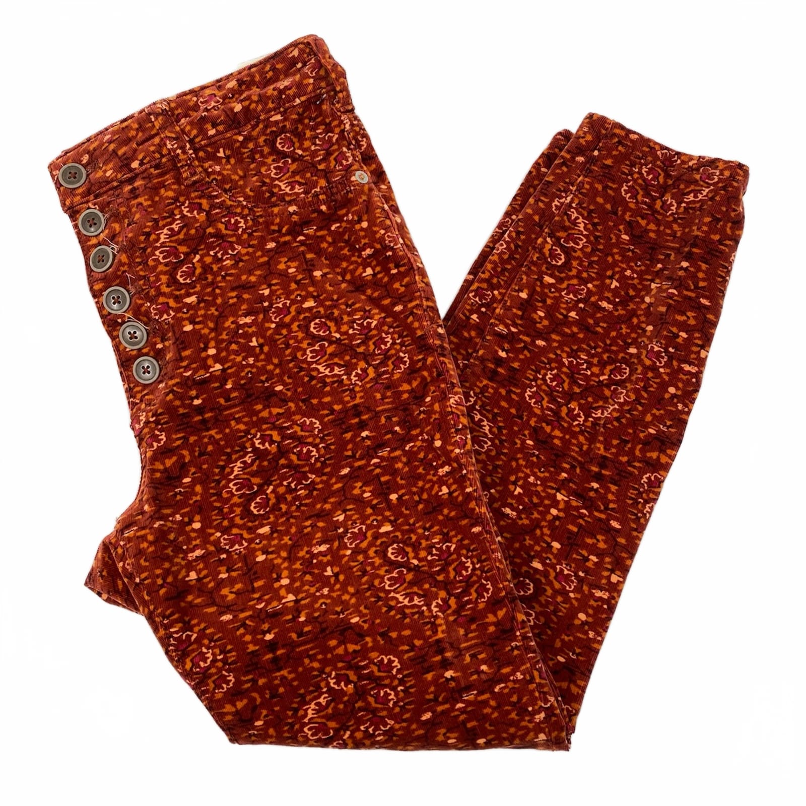 Pilcro Orange Patterned Corduroy High Rise Skinny Pants