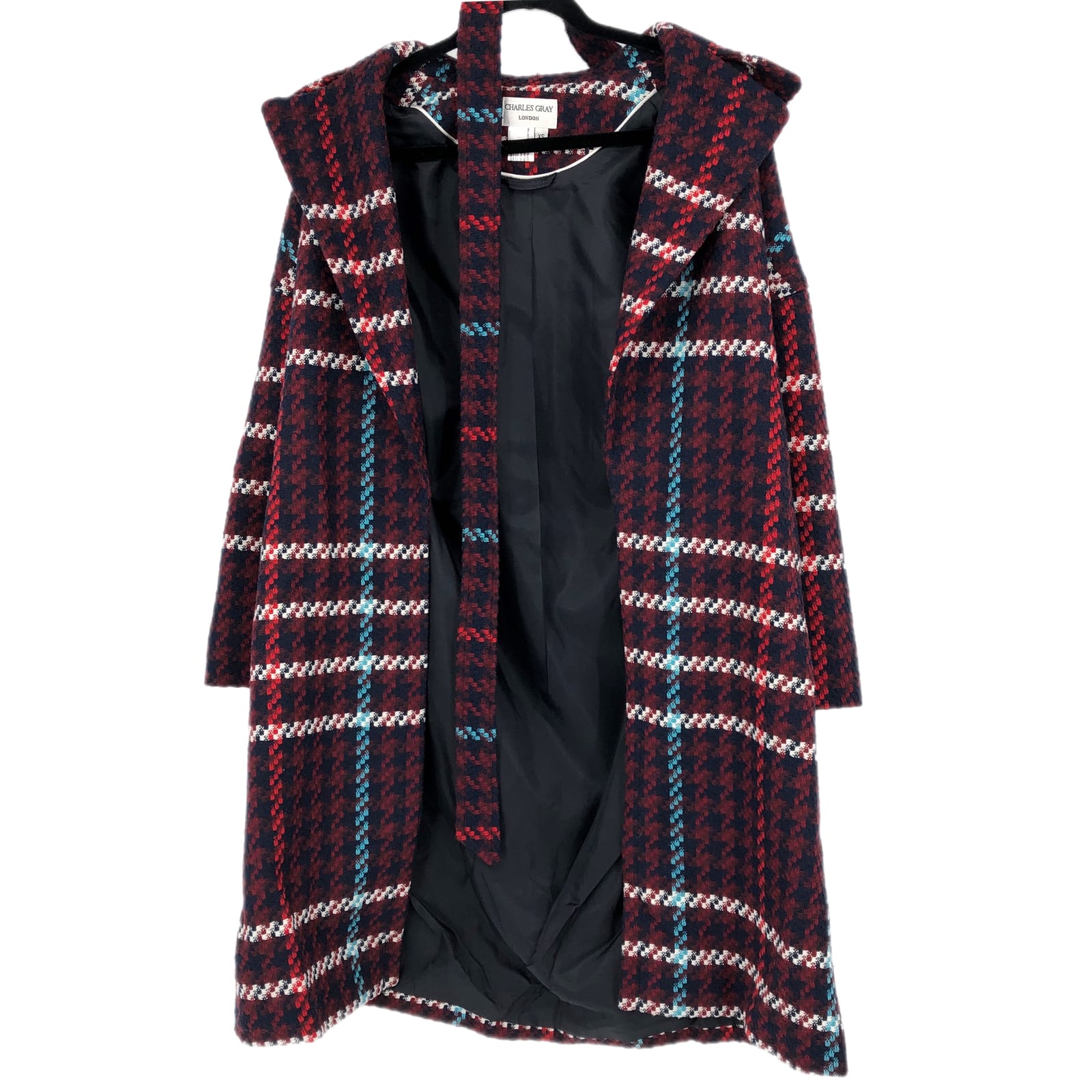 Vibrant Red & Blue Plaid Trench Coat
