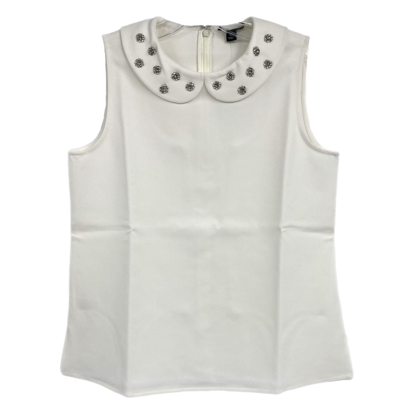 Ann Taylor White Rhinestone Collar Tank Top