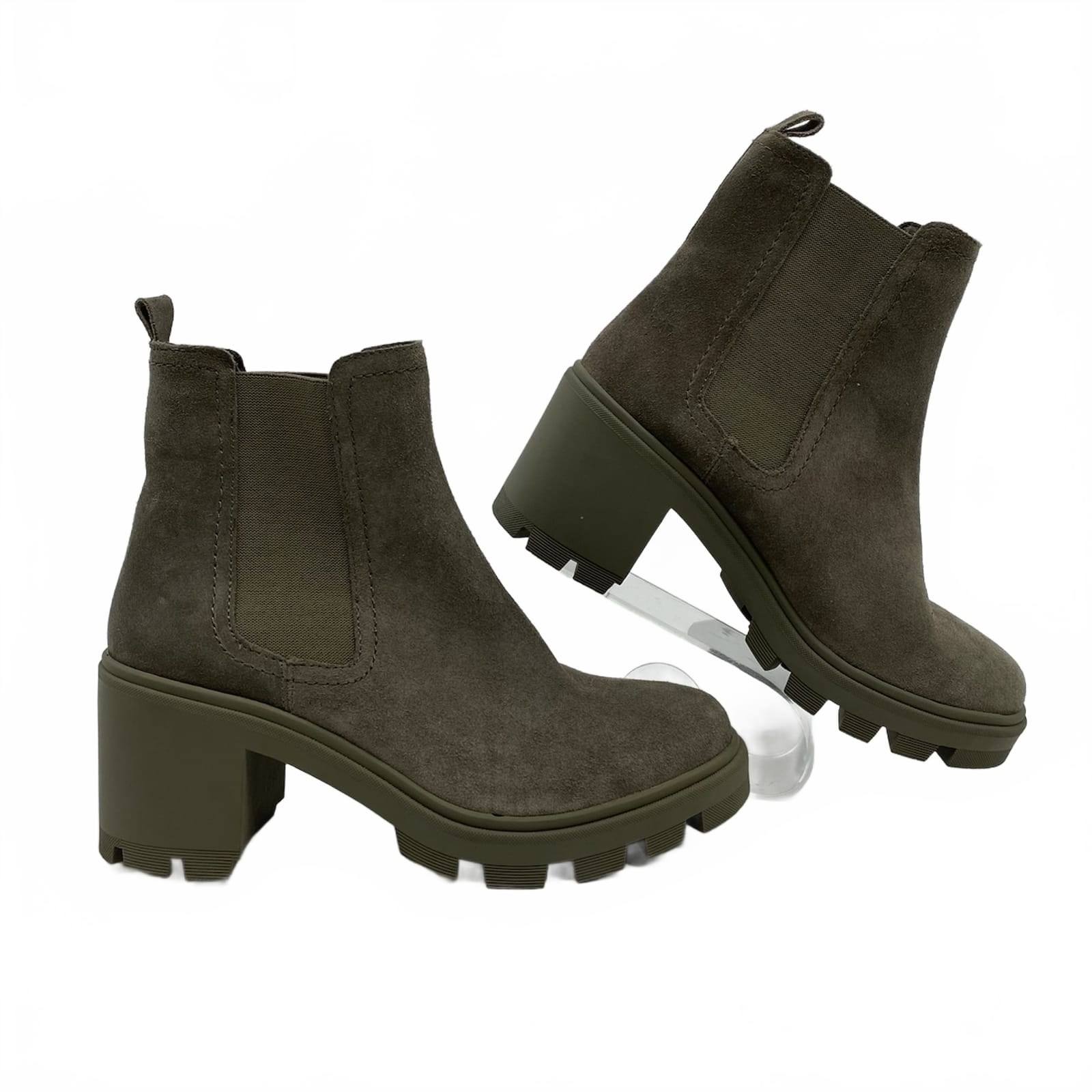 Splendid Green Suede Chunky Block Heel Boots