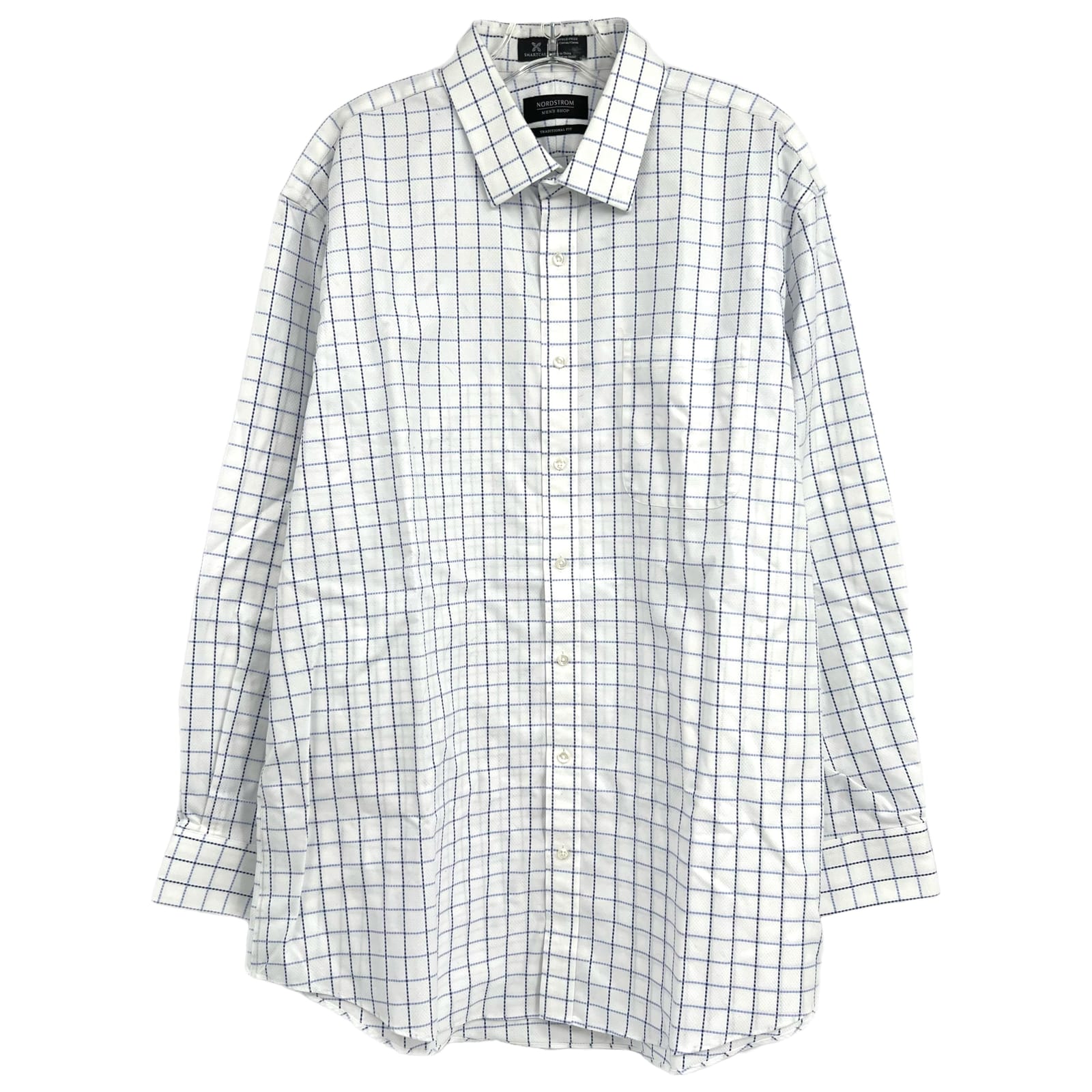 Nordstrom White Blue Grid Button Up Dress Shirt