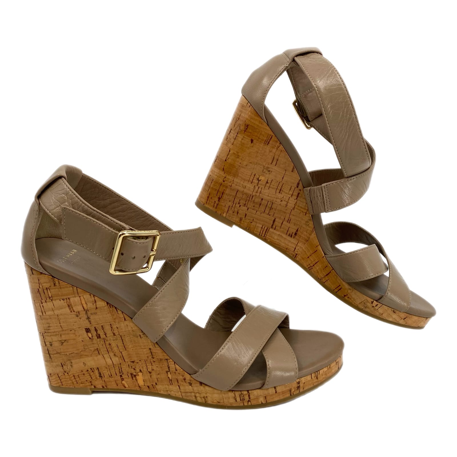 Cole Haan Brown Strappy Cork Wedges