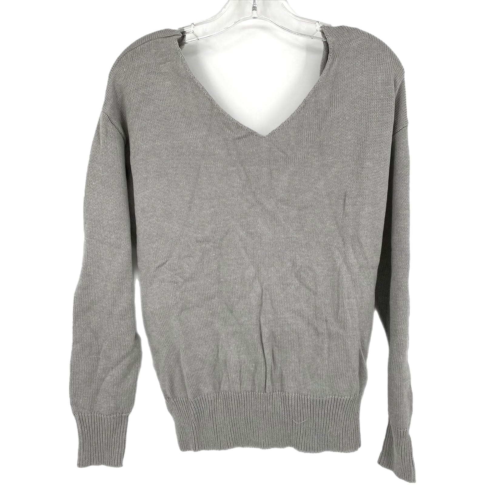 Cotton Emporium Gray Open Back V-Neck Sweater