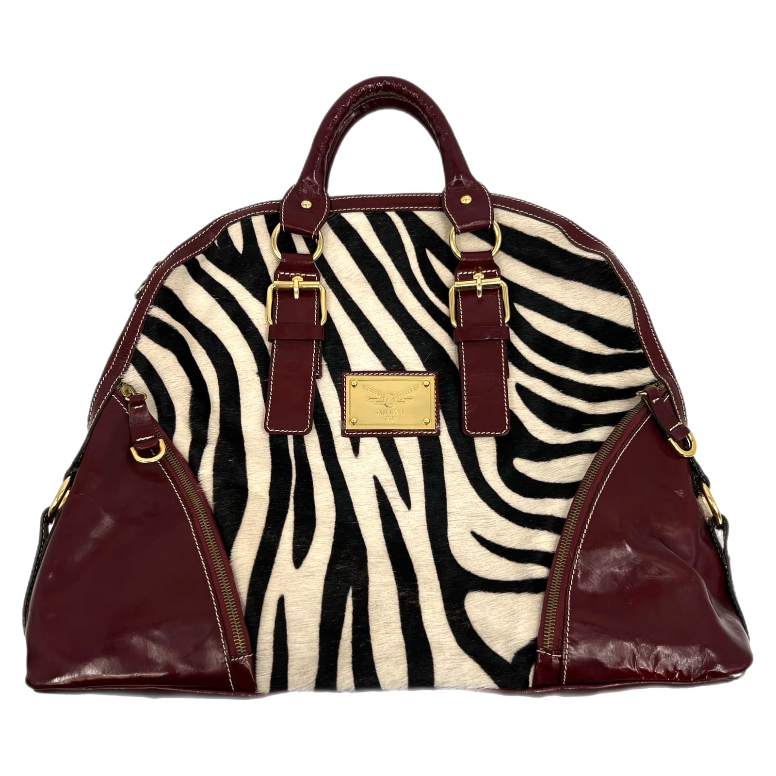 Guia’s Red Cream Zebra Print Fur Shoulder Bag