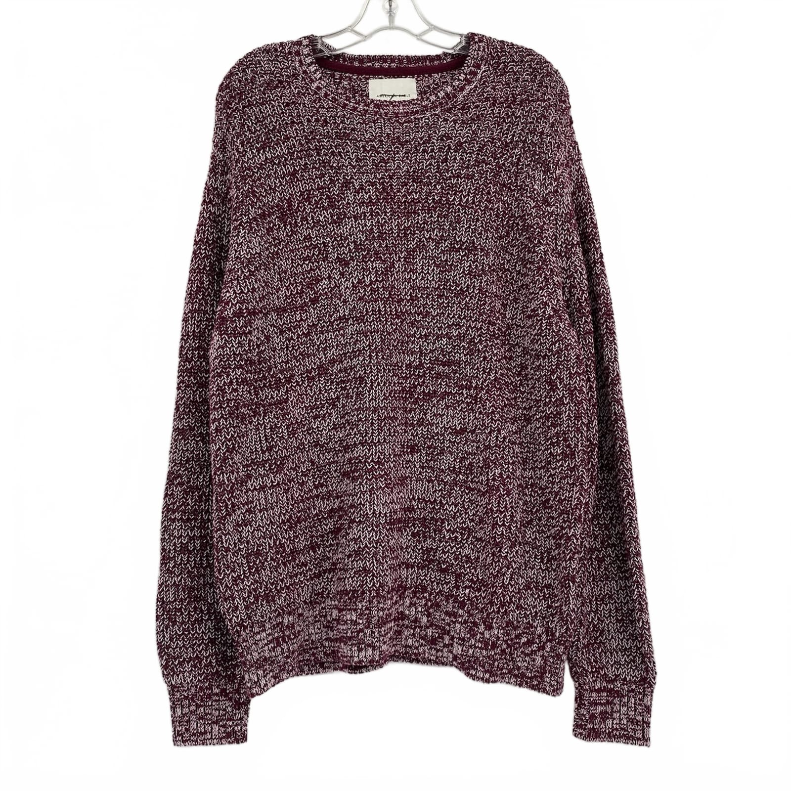 American Eagle Burgundy White Knit Crewneck Sweater