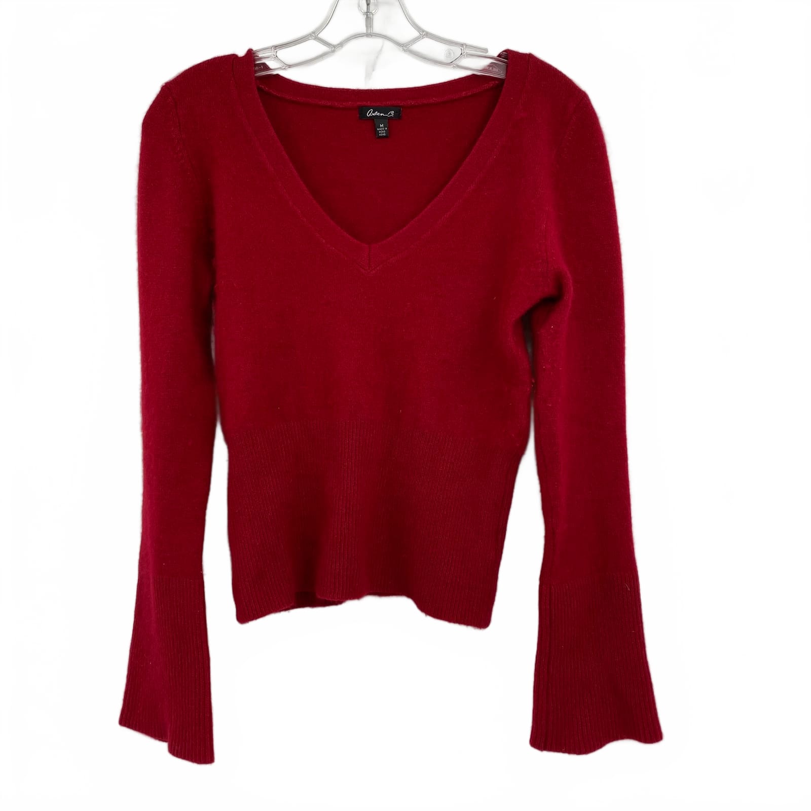 Arden B Red Nylon Angora V-Neck Pullover