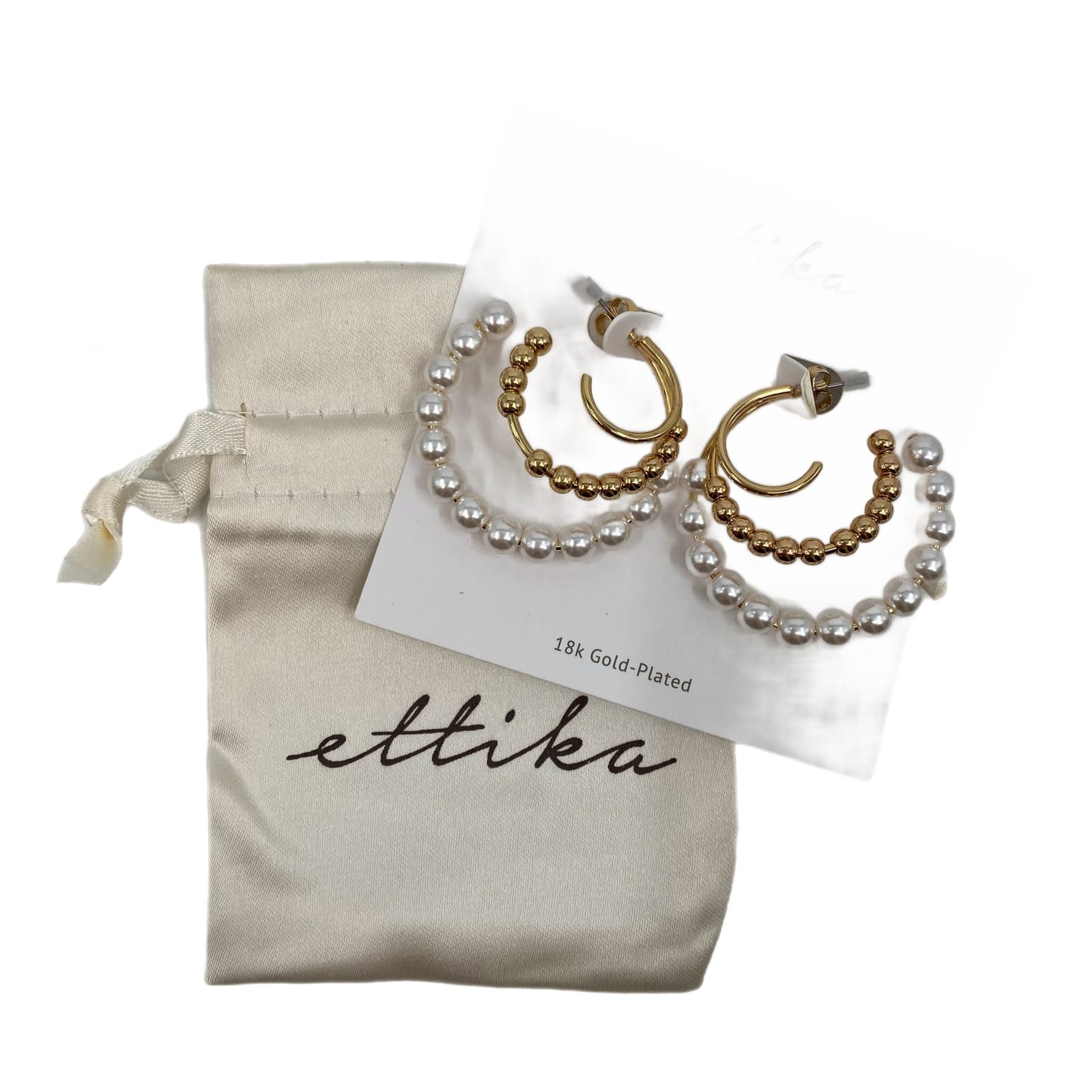 Ettika 18K Gold Plated Faux Pearl Beaded Hoop Earrings