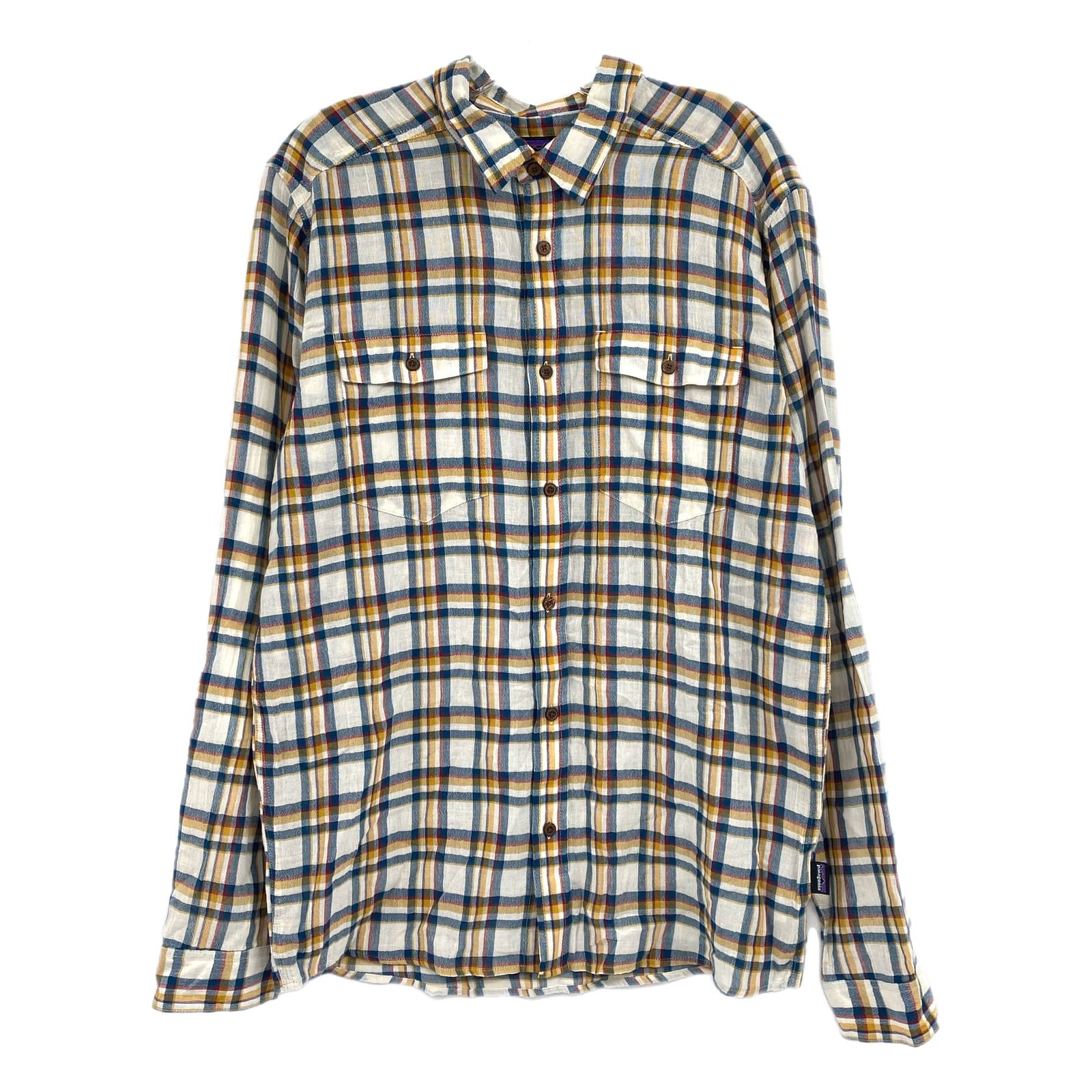 Patagonia Cream Blue Plaid Button-Up Shirt