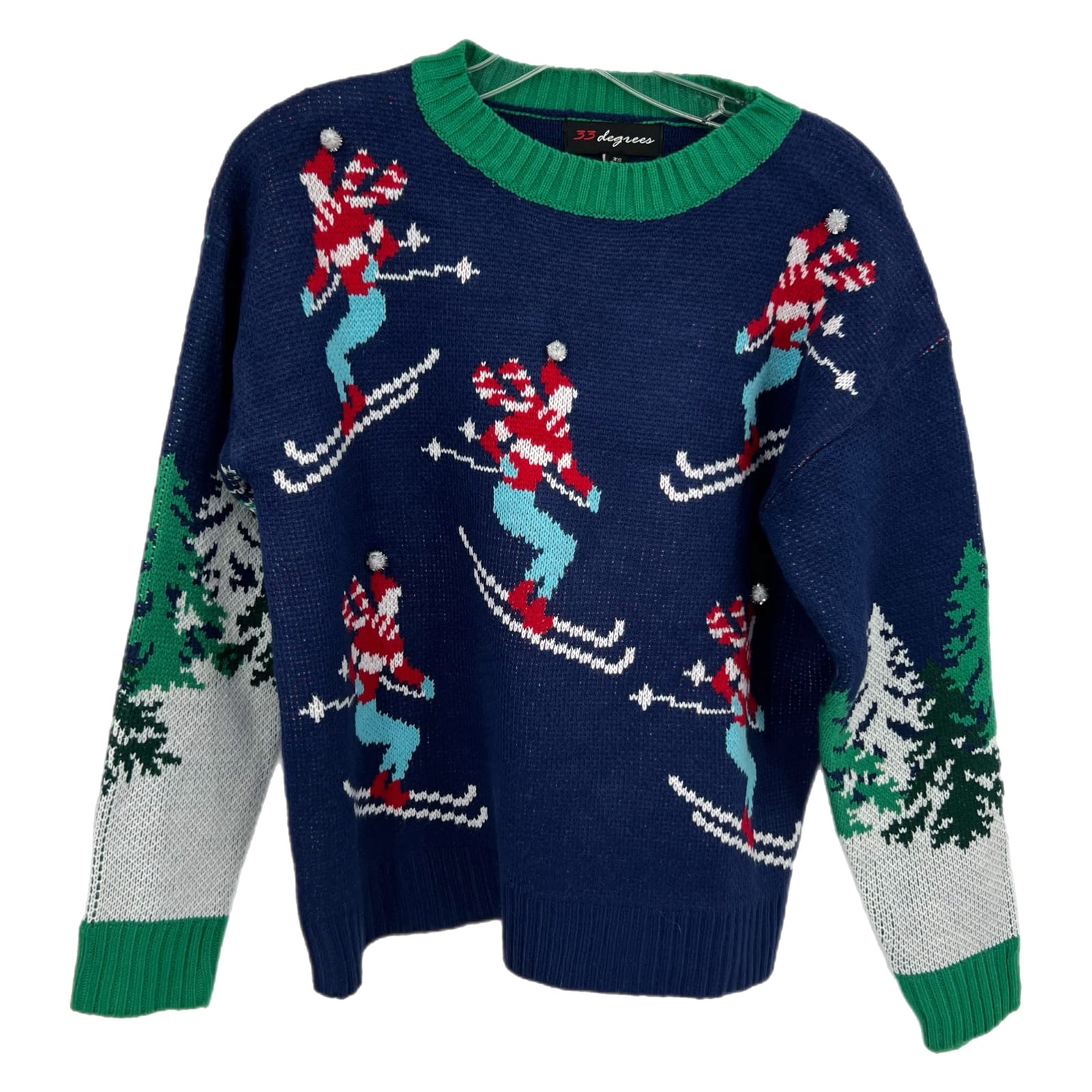 33 Degrees Blue/Green Ski Print Long Sleeve Sweater