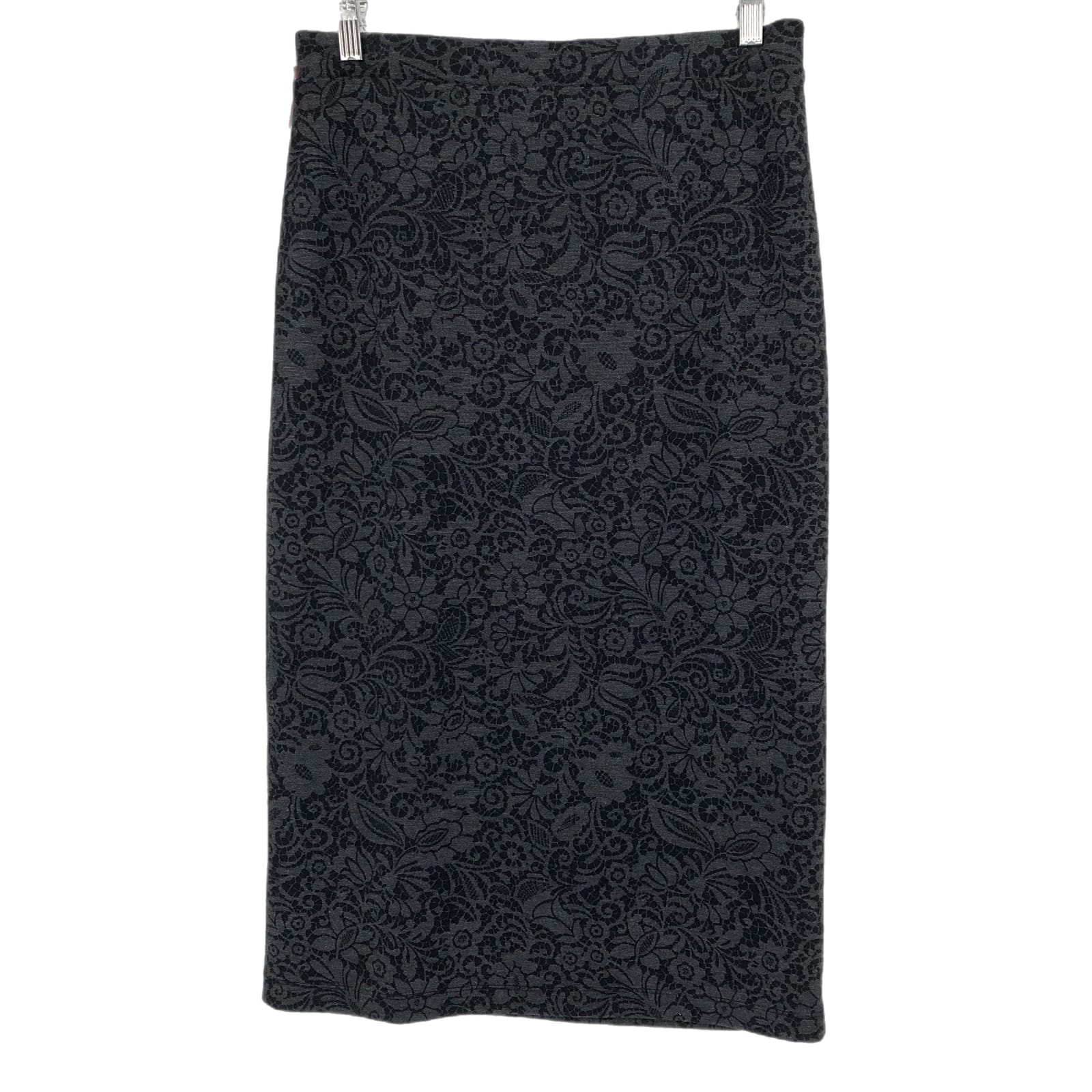 Bordeaux Black/Gray Floral Midi Skirt