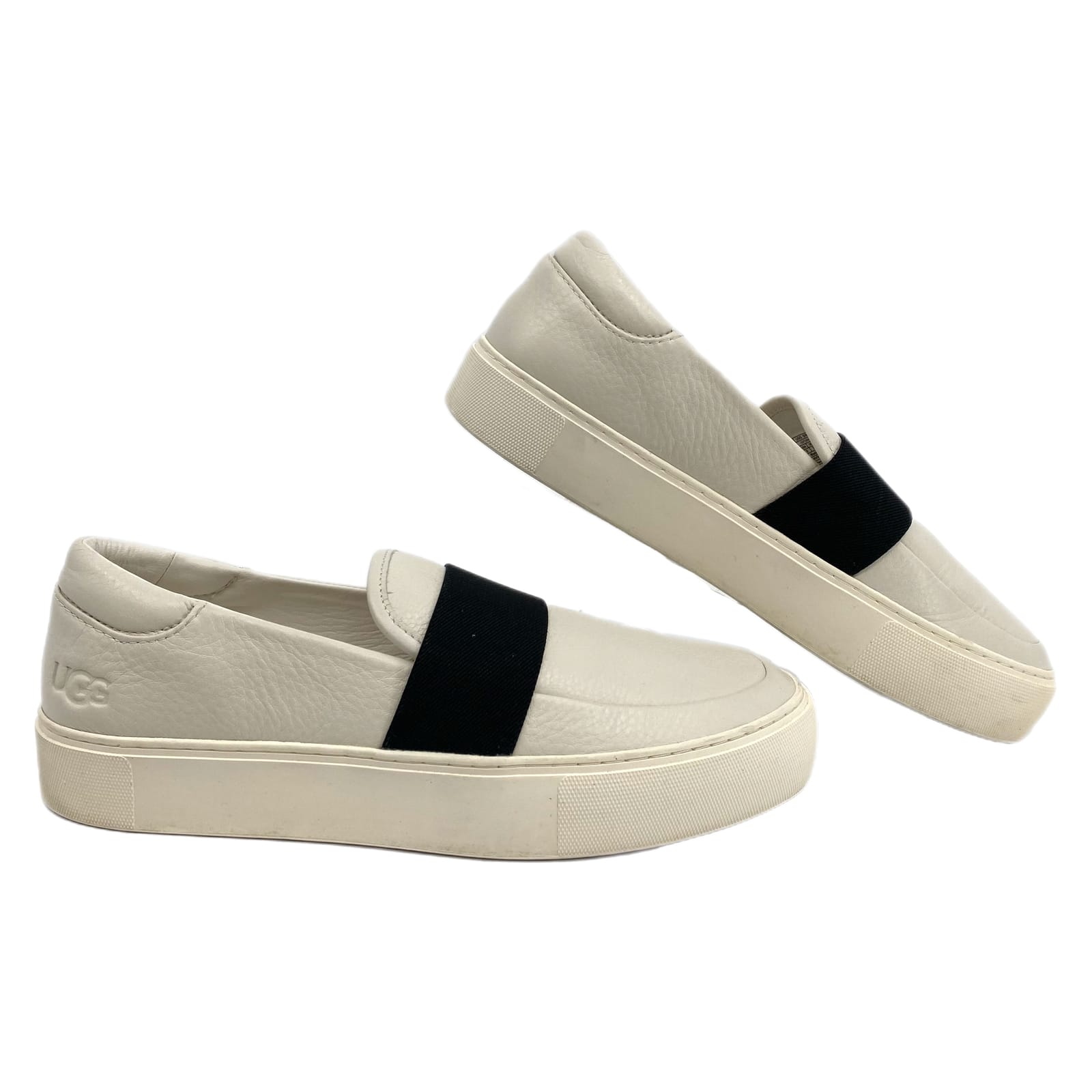 UGG White Black Leather Slip-On Sneakers