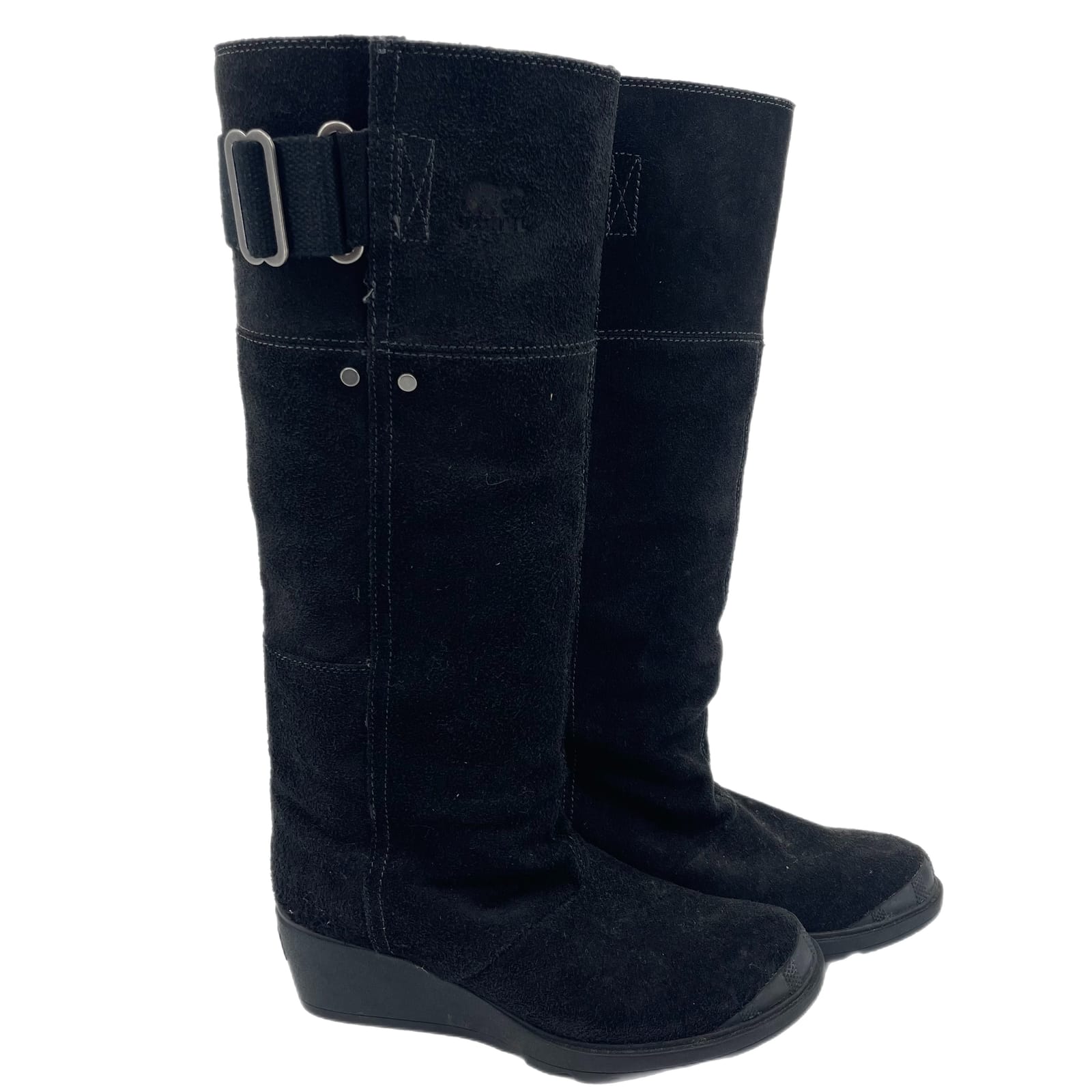 Sorel Black Leather Wedge Winter & Rain Boots