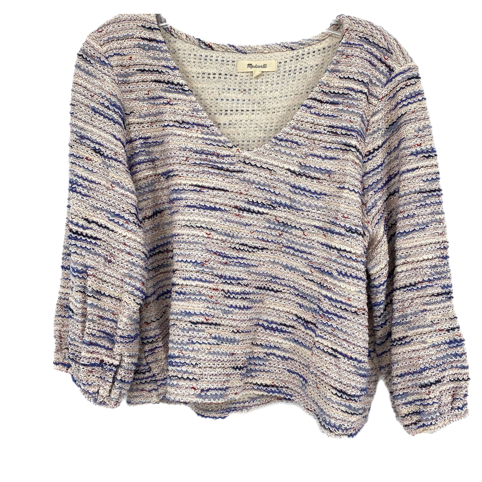 Madewell Blue & White Cotton V-Neck Sweater