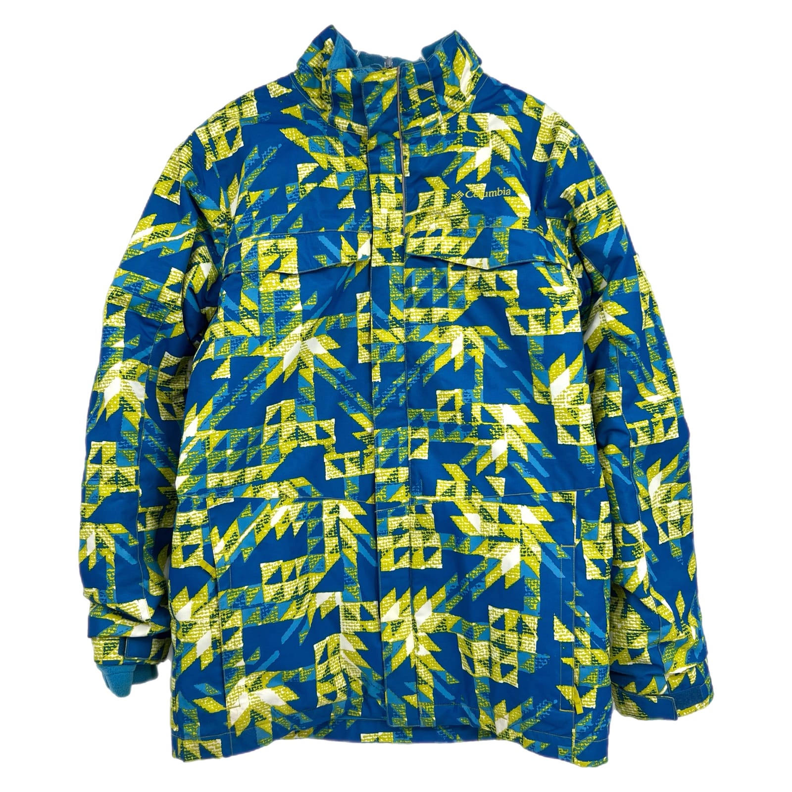 Columbia Blue Yellow Geometric Puffer Jacket
