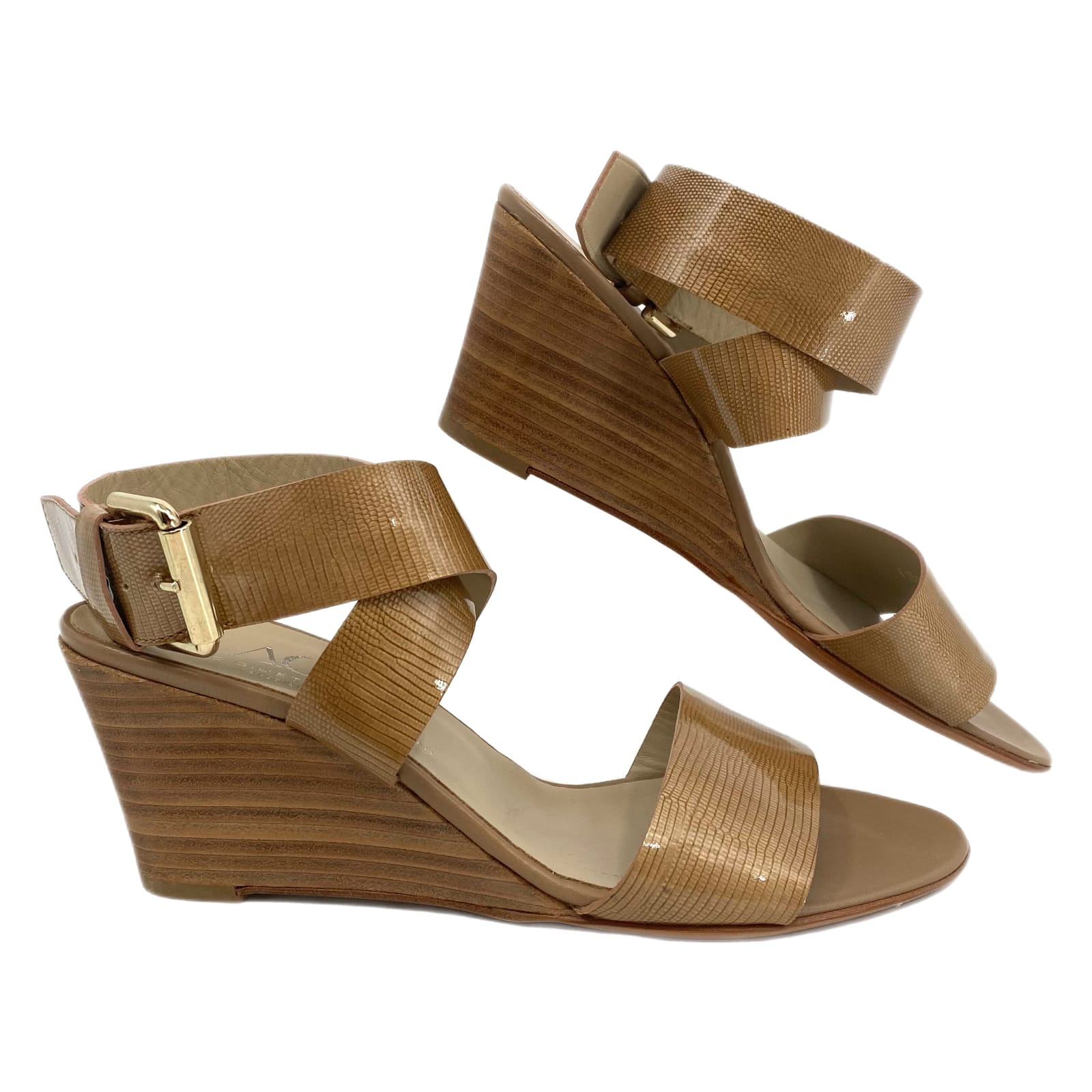 AGL Tan Snakeskin Strappy Wedge Sandals