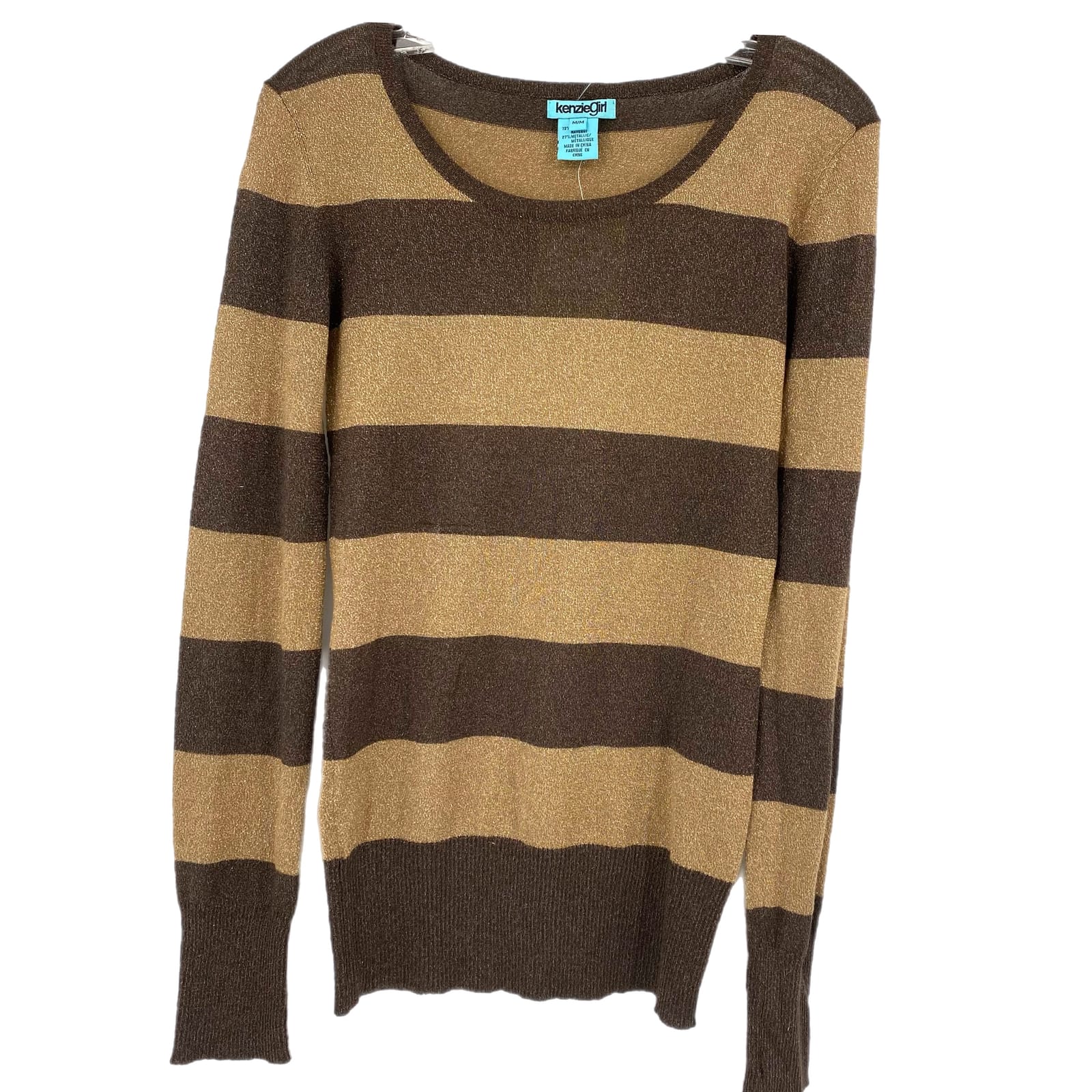 KenzieGirl Tan Black Metallic Striped Long Sleeve T-Shirt