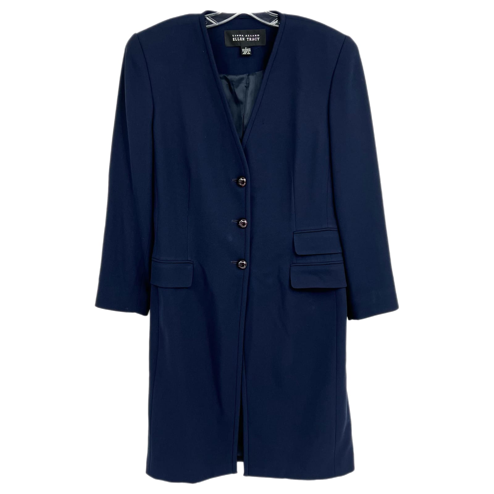 Ellen Tracy Navy Blue Button Mid-Length Classic Jacket
