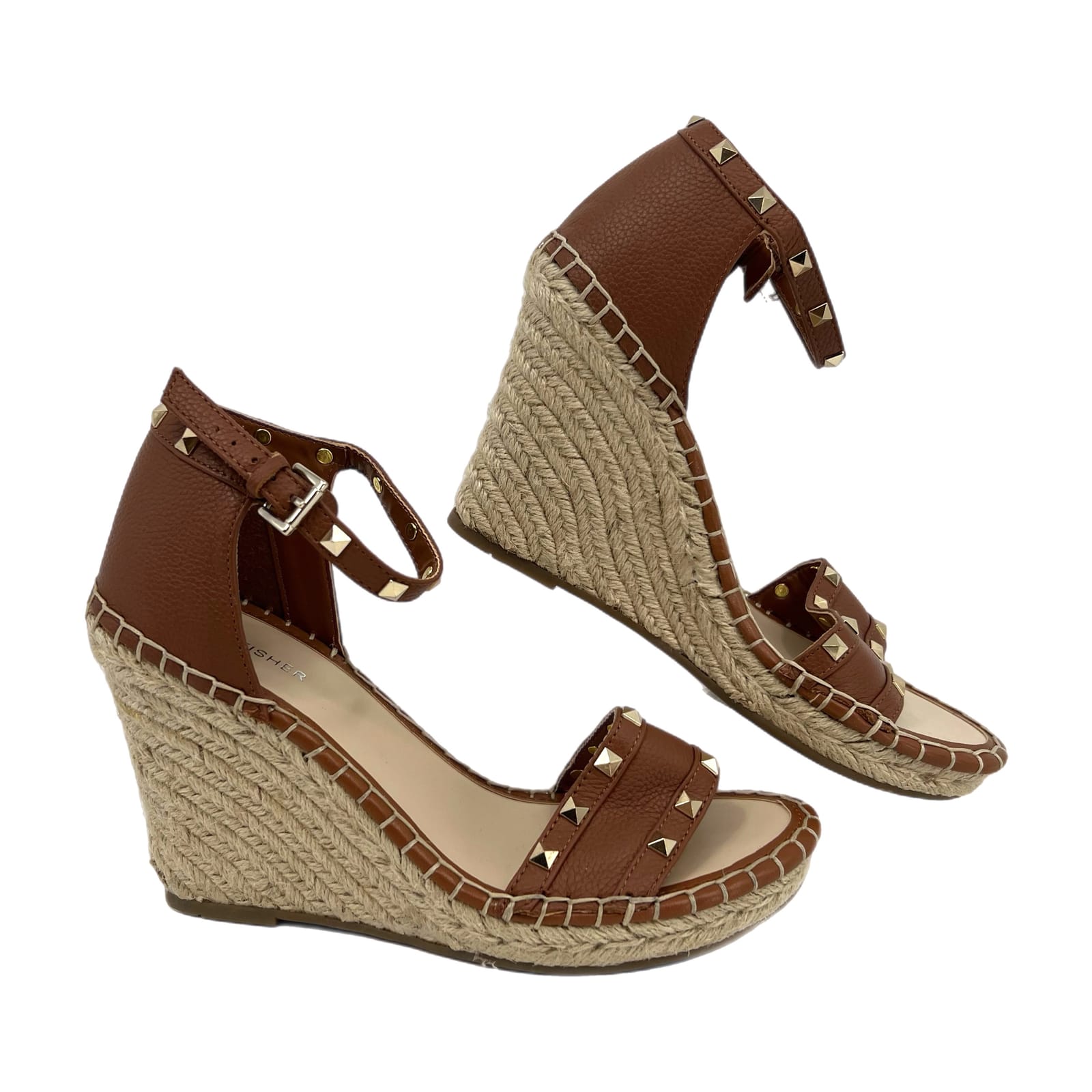 Marc Fisher Brown Studded Wedge Sandals