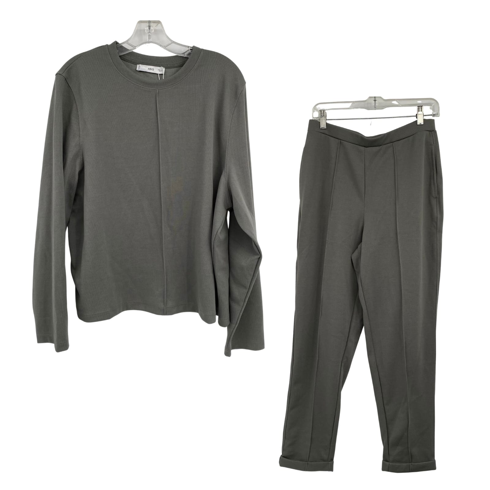 MNG Gray Long Sleeve Tee Pant Set| Ladies Regular L Synthetic Cotton-Blend