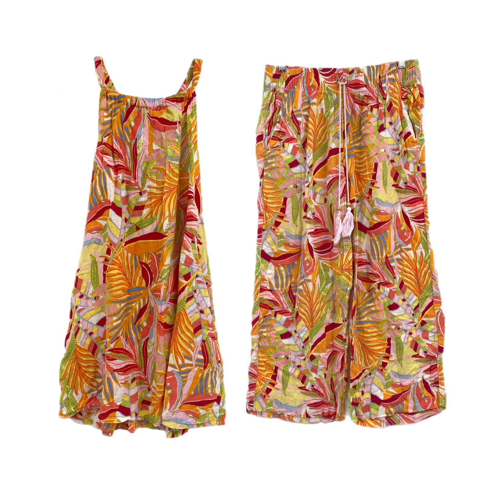 C&C California Pink Orange Tropical Print Tunic & Wide Leg Pants Set