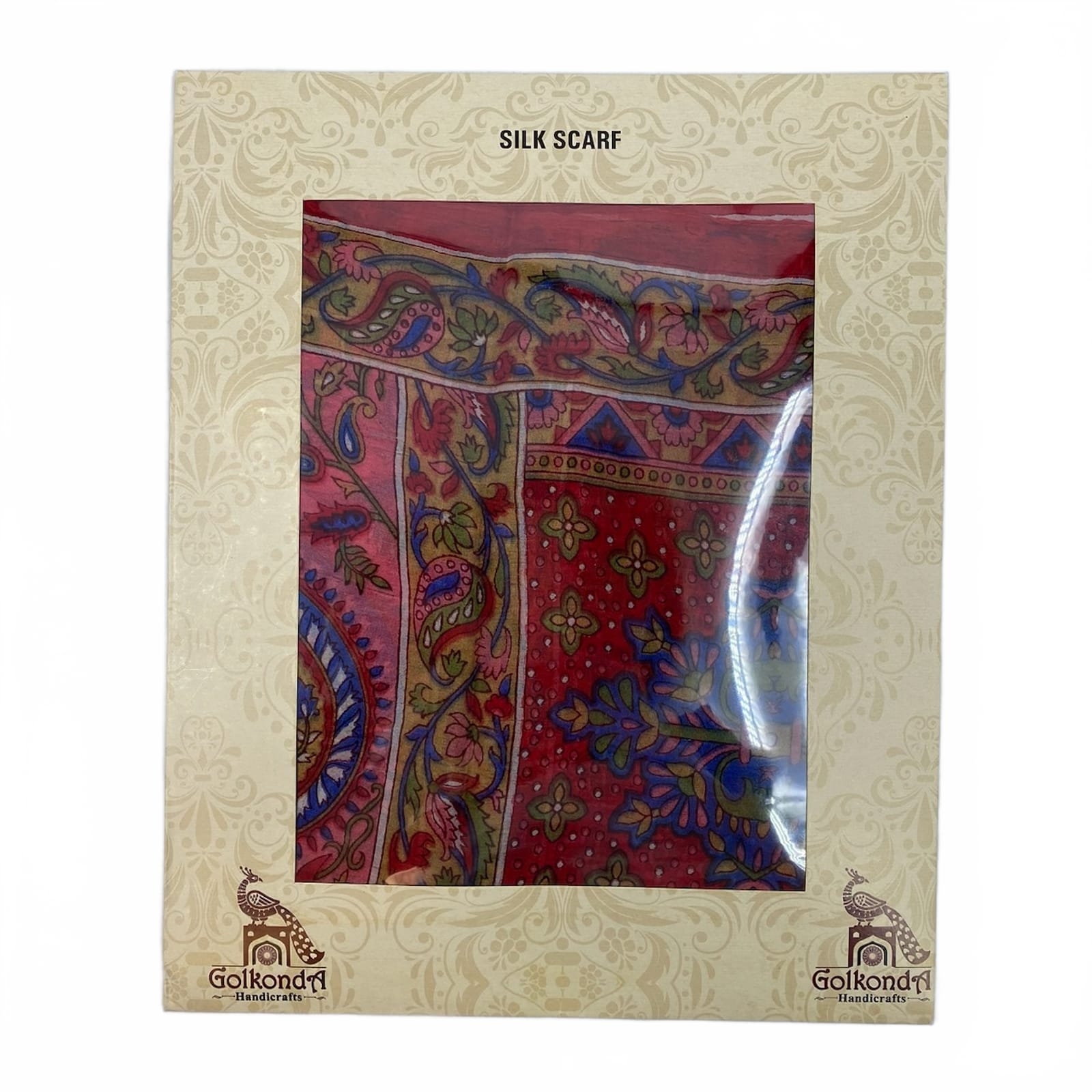 Golkonda Red Blue Paisley 100% Silk Scarf