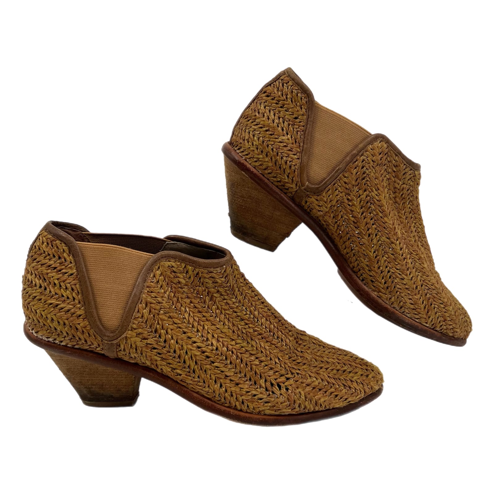 Matt Bernson Brown Woven Raffia Ankle Booties