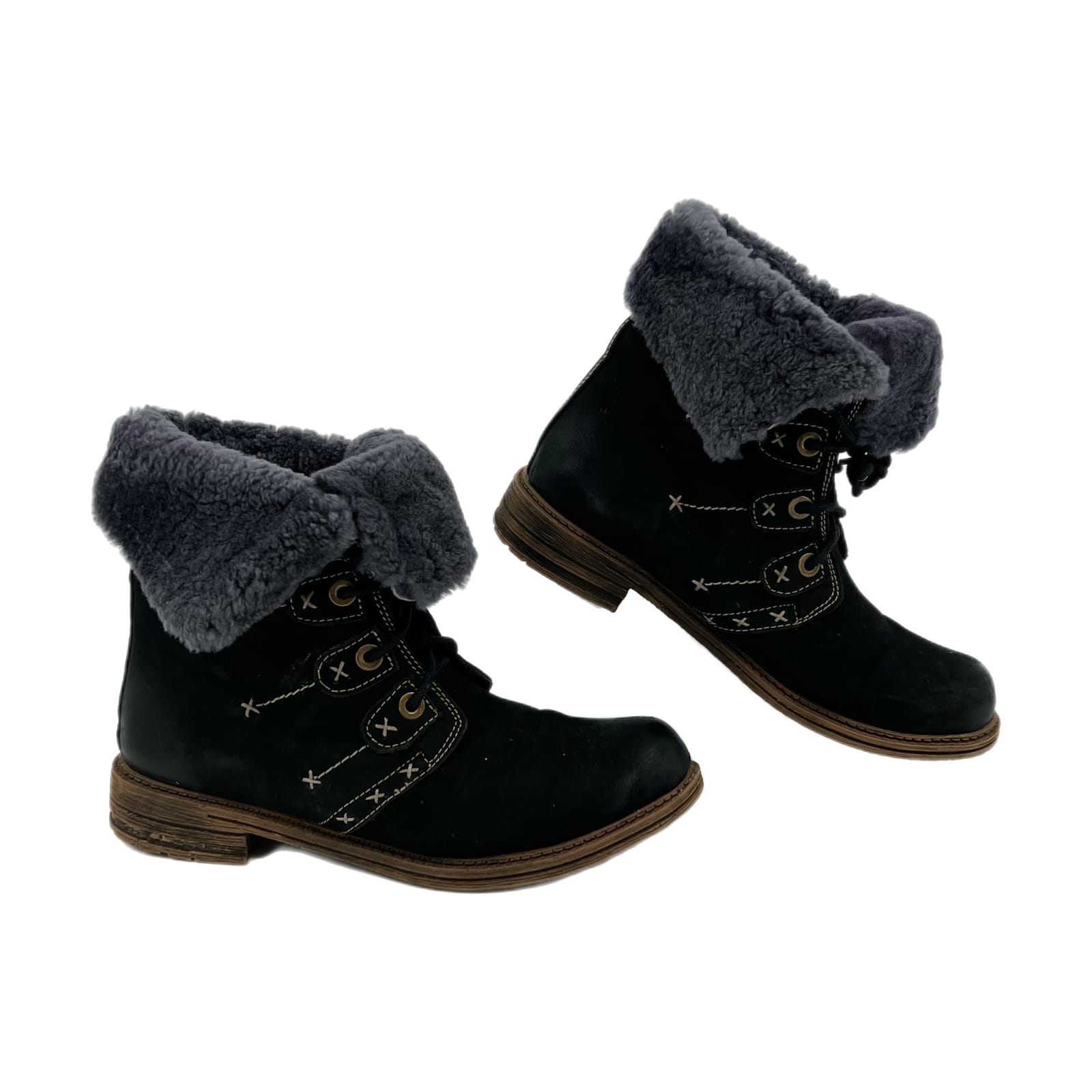 UGG Black & Gray Suede Leather Lace Up Boots