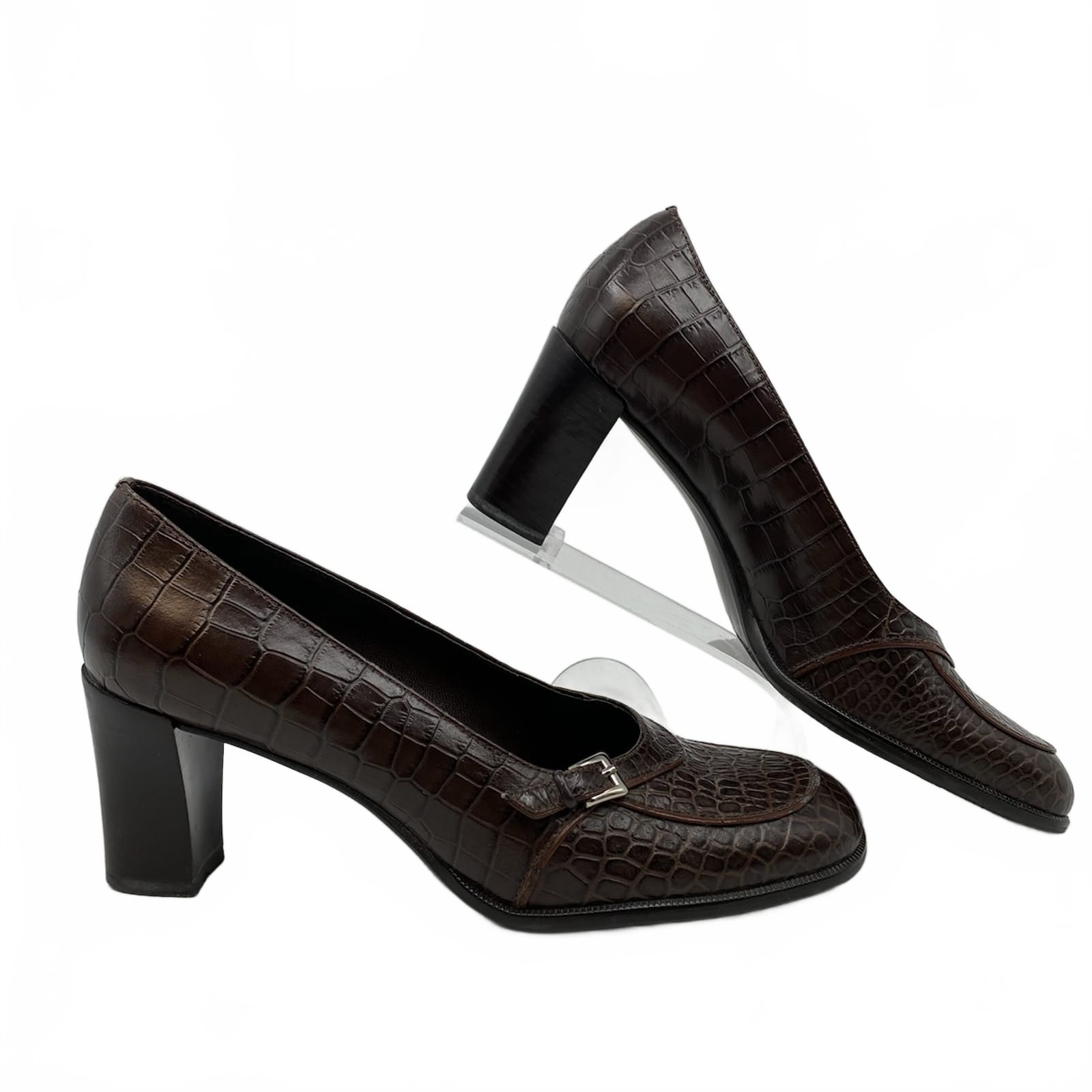 Franco Sarto Brown Croc Embossed Heels