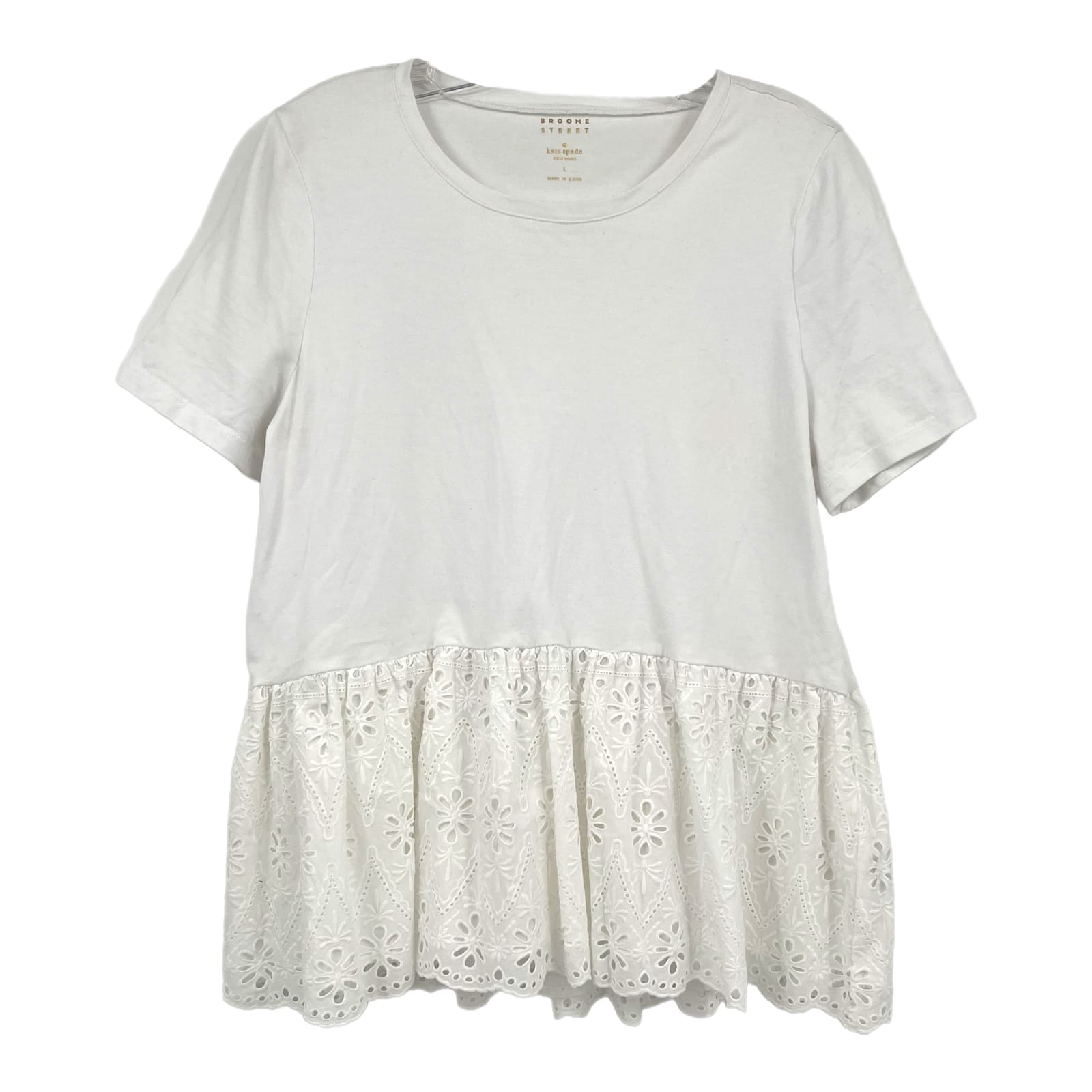 Kate Spade White Eyelet Lace Peplum Blouse