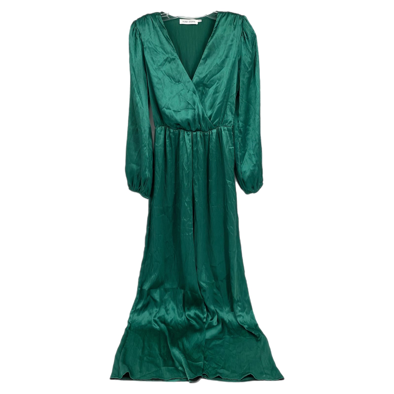 Floret Studio Green Wide-Leg Satin Wrap Jumpsuit
