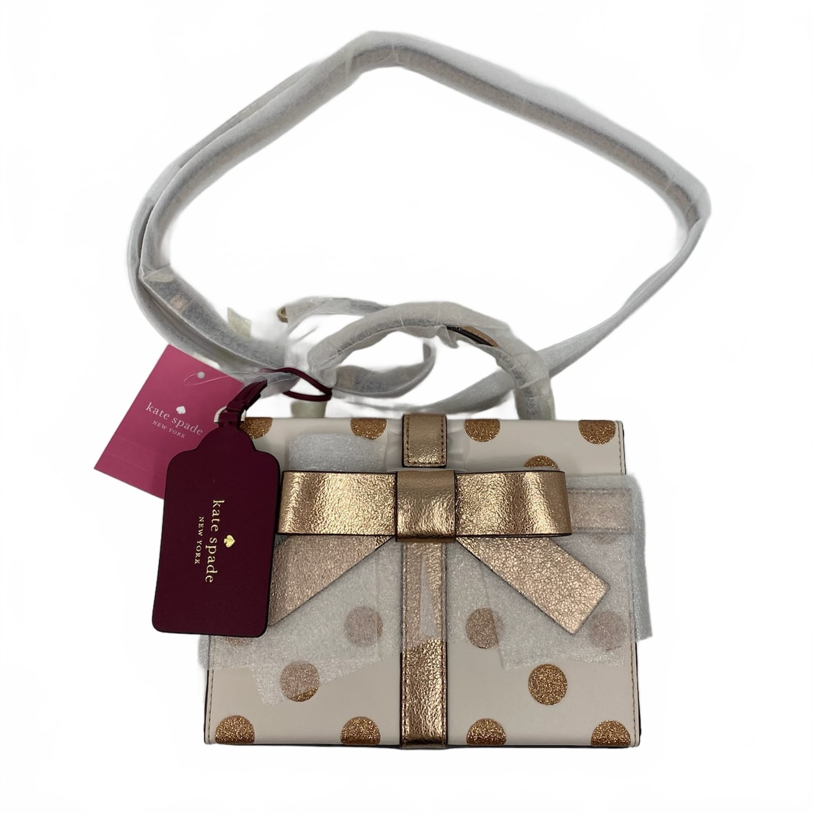 Kate Spade Cream Gold Wrapping Party Dot Gift Novelty Crossbody Bag