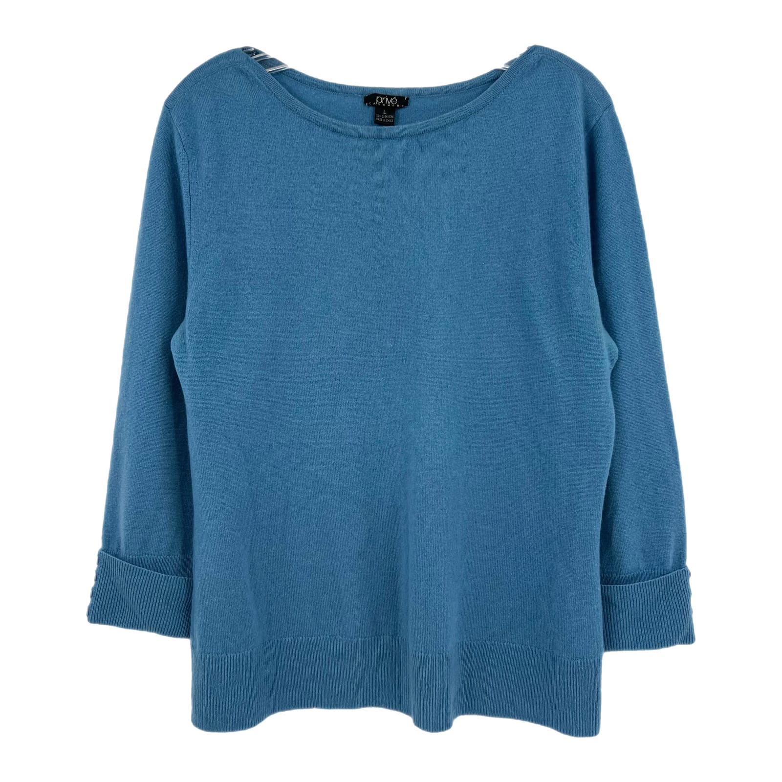 Privé Blue 3/4 Sleeve Boat Neck Cashmere Sweater