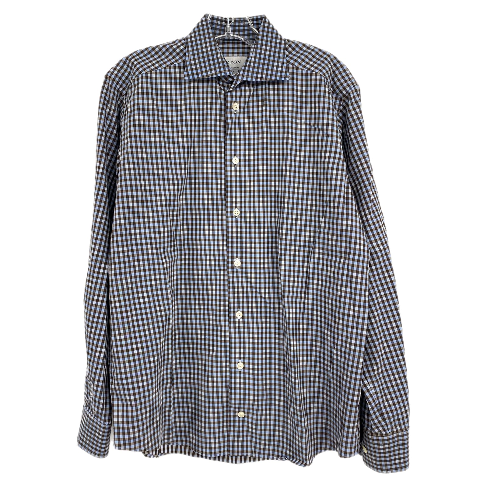 Eton Brown Blue Plaid Classic Button-Up Shirt