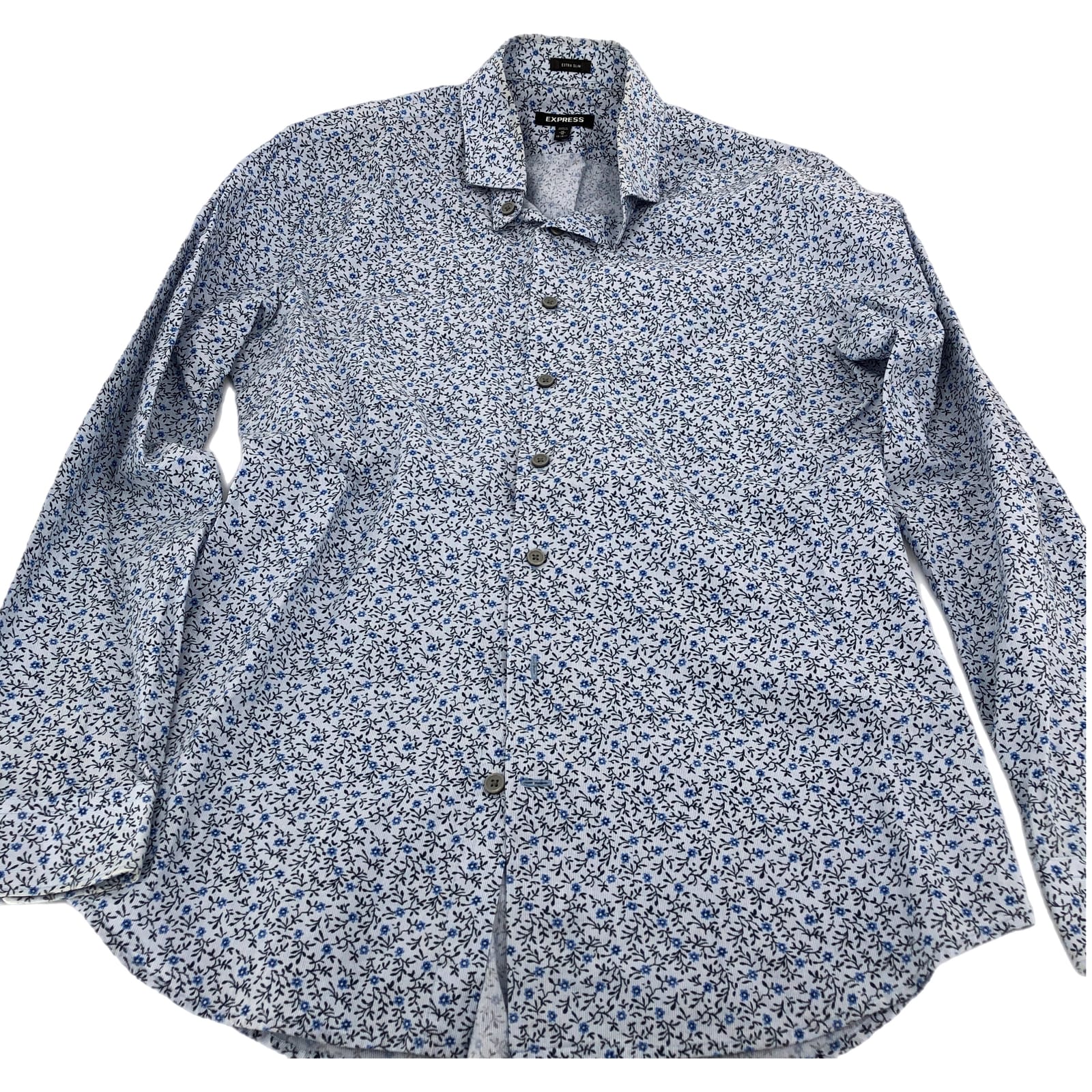 Express Blue & Black Floral Button-Up Shirt
