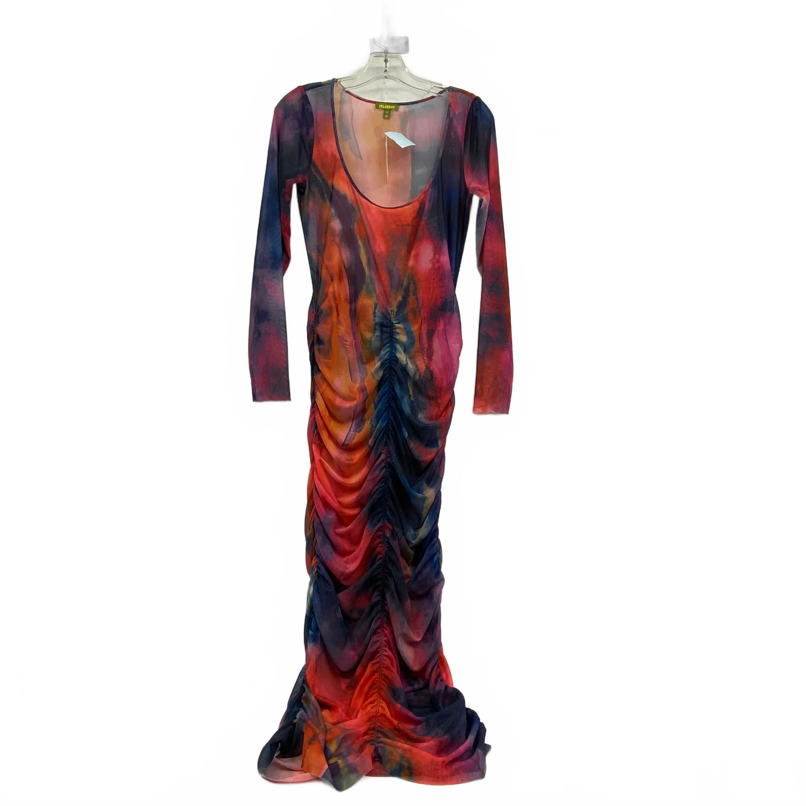Celandine Orange/Blue Mesh Tie Dye Maxi Dress