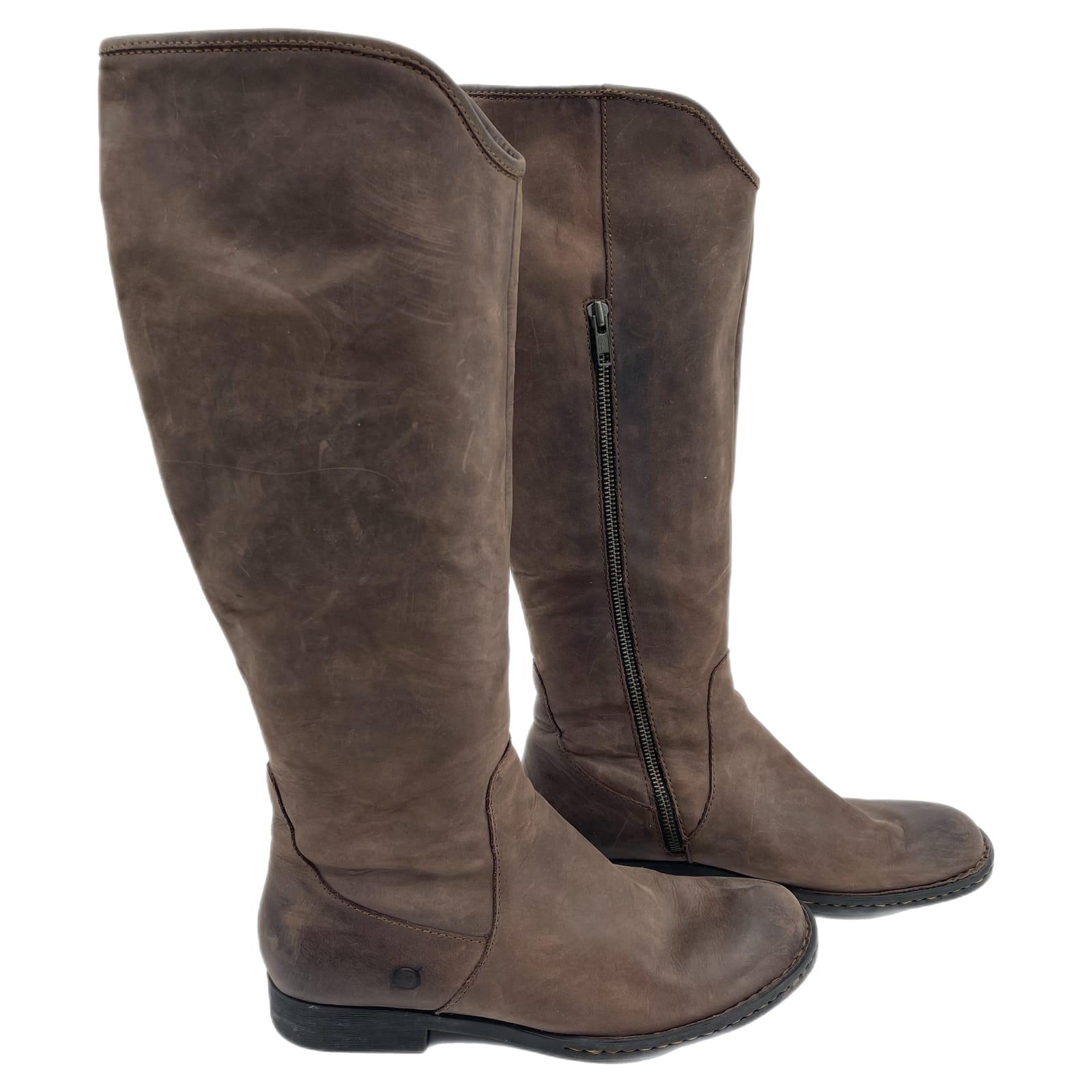 Born Brown Leather Block Heel Boots