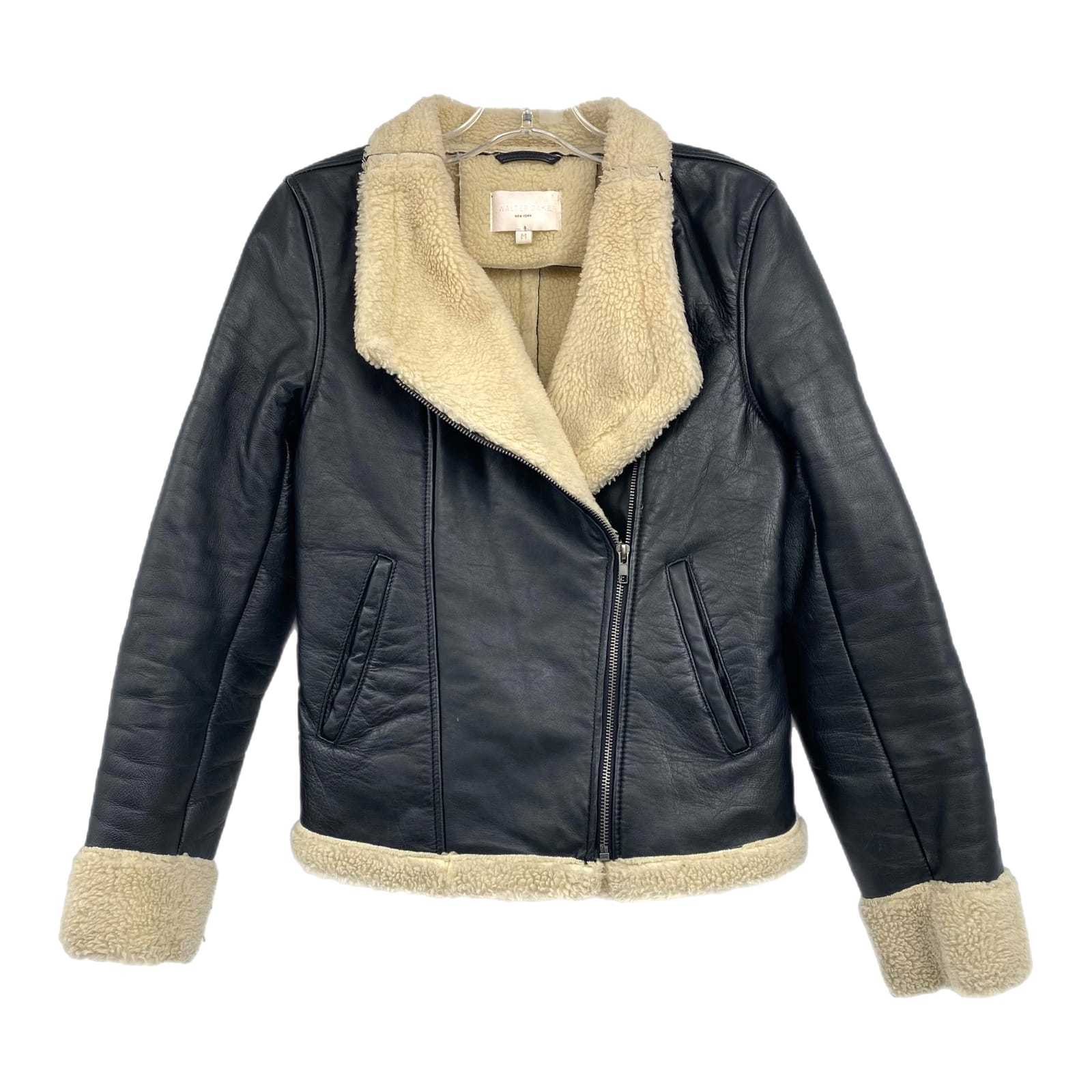 Walter Baker Black Beige Lambskin Leather Jacket