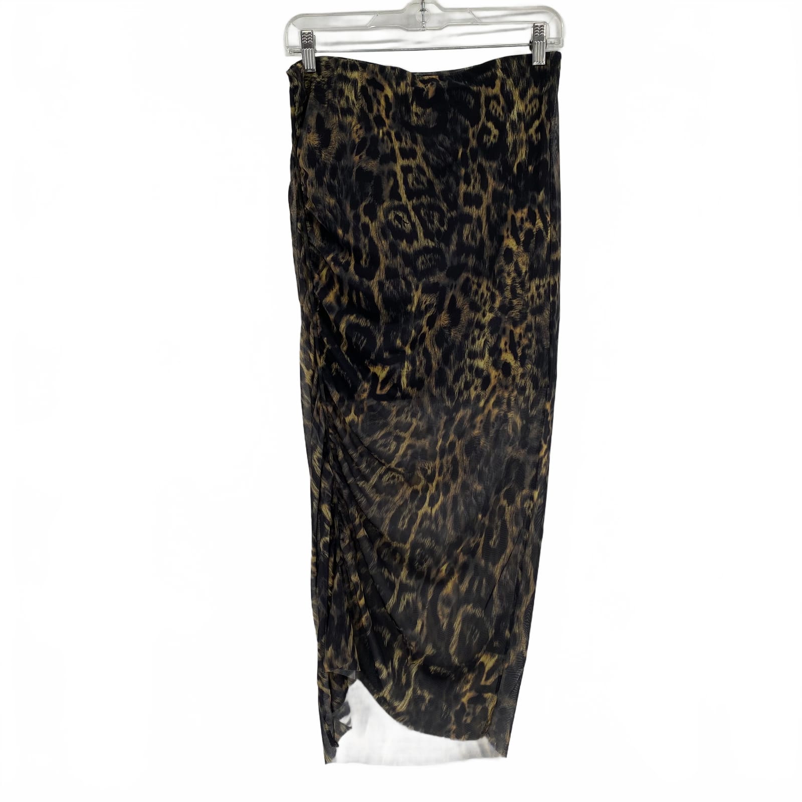All Saints Black Animal-Print Midi Skirt