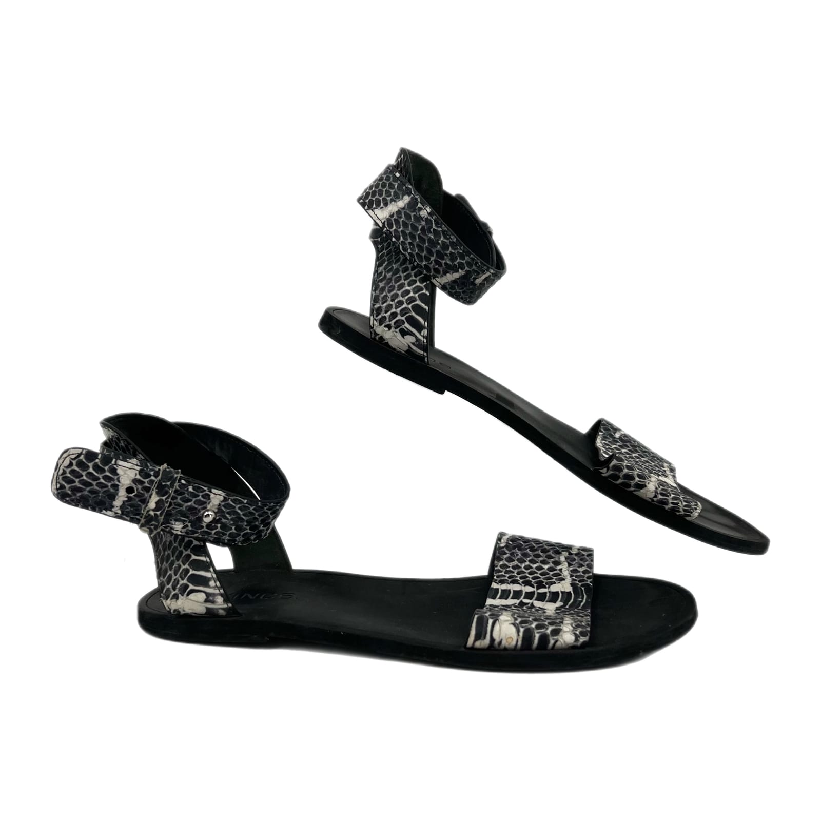 Vince Black and Gray Snakeskin Print Leather Strappy Sandals