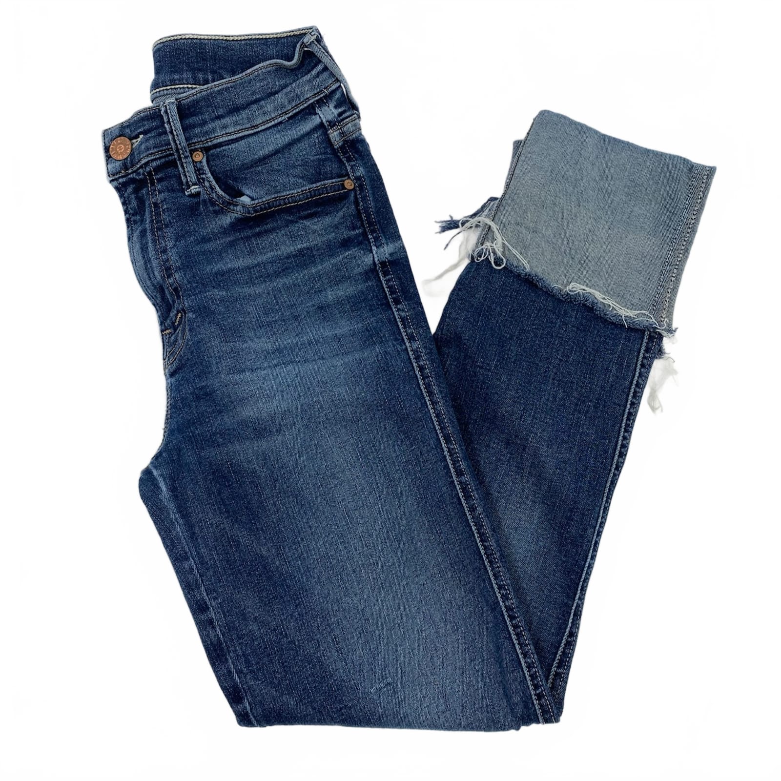 MOTHER Dark Wash Pony Boy Ankle Fray Jeans